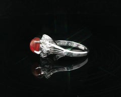 Beautiful Platinum 1.43ctw Oval Cabochon Vivid Orange Fire Opal Diamond Ring