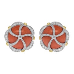 Boucles d'oreilles Sophia en platine avec diamants et corail de 44,60 carats
