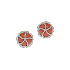 Sophia D. 44.60 Carats of Coral and Diamond Earrings in Platinum