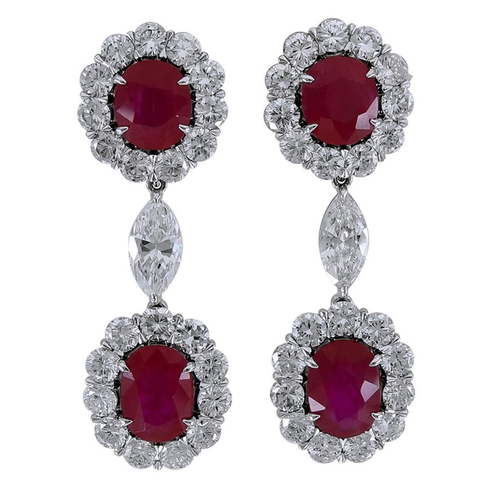 Sophia D 8.77 Carat Ruby and 6.79 Carat Diamond Detachable Platinum Earrings For Sale