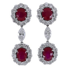 Beautiful Platinum 8.77 Carat Ruby and 6.79 Carat Diamond Detachable Earrings