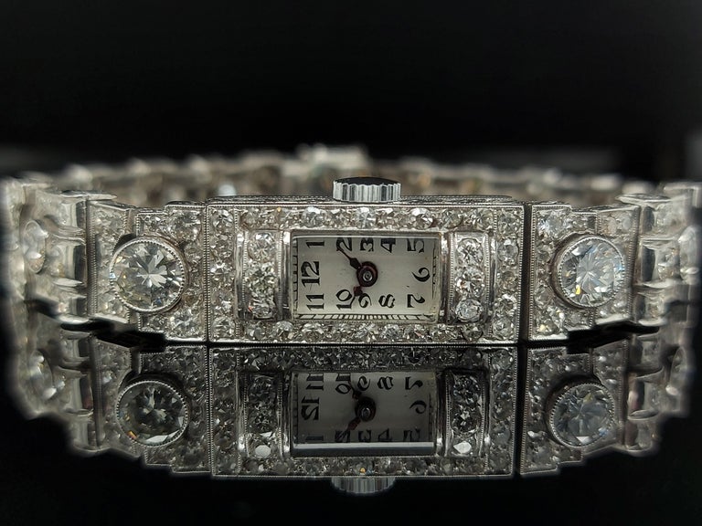 Beautiful Platinum Diamond Art Deco Watch Diamond Bracelet For Sale 5