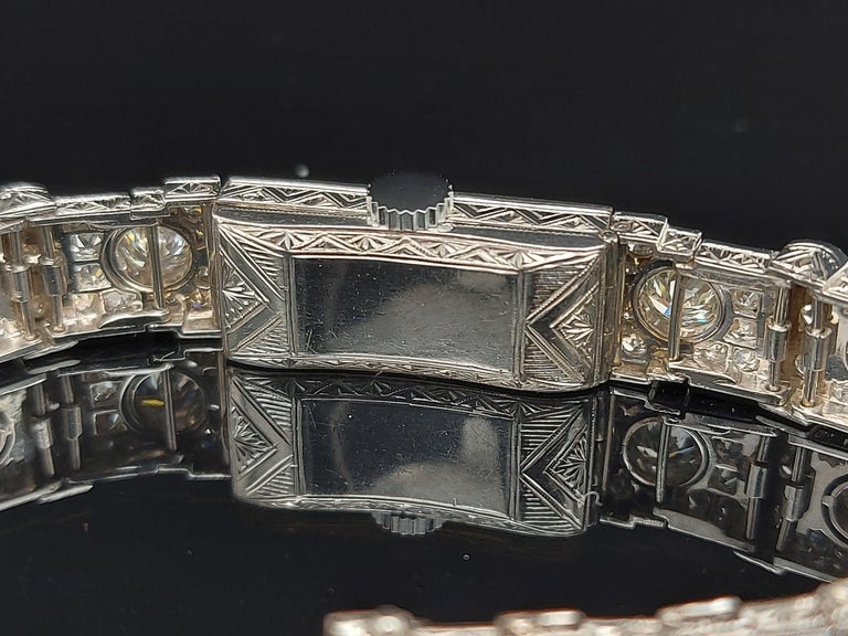 Beautiful Platinum Diamond Art Deco Watch Diamond Bracelet For Sale 14