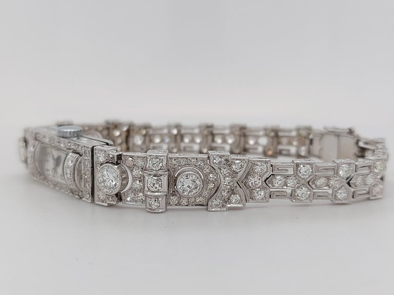 Women's Beautiful Platinum Diamond Art Deco Watch Diamond Bracelet For Sale