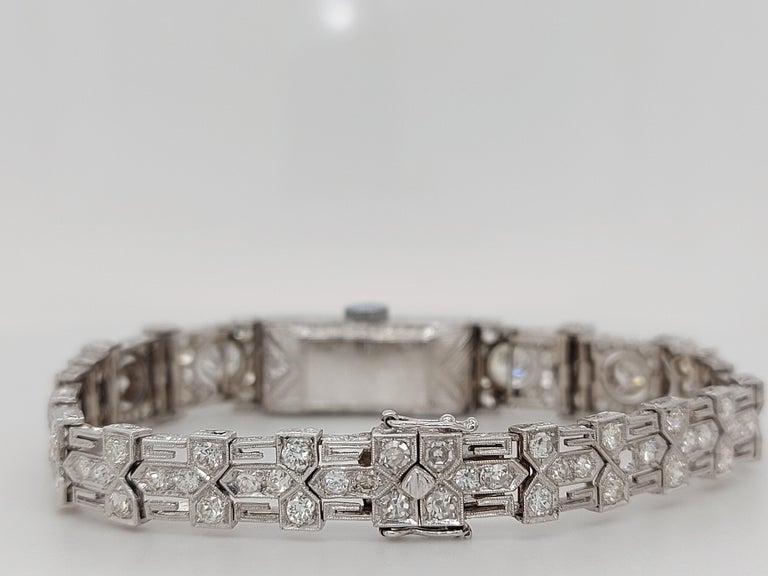 Beautiful Platinum Diamond Art Deco Watch Diamond Bracelet For Sale 1