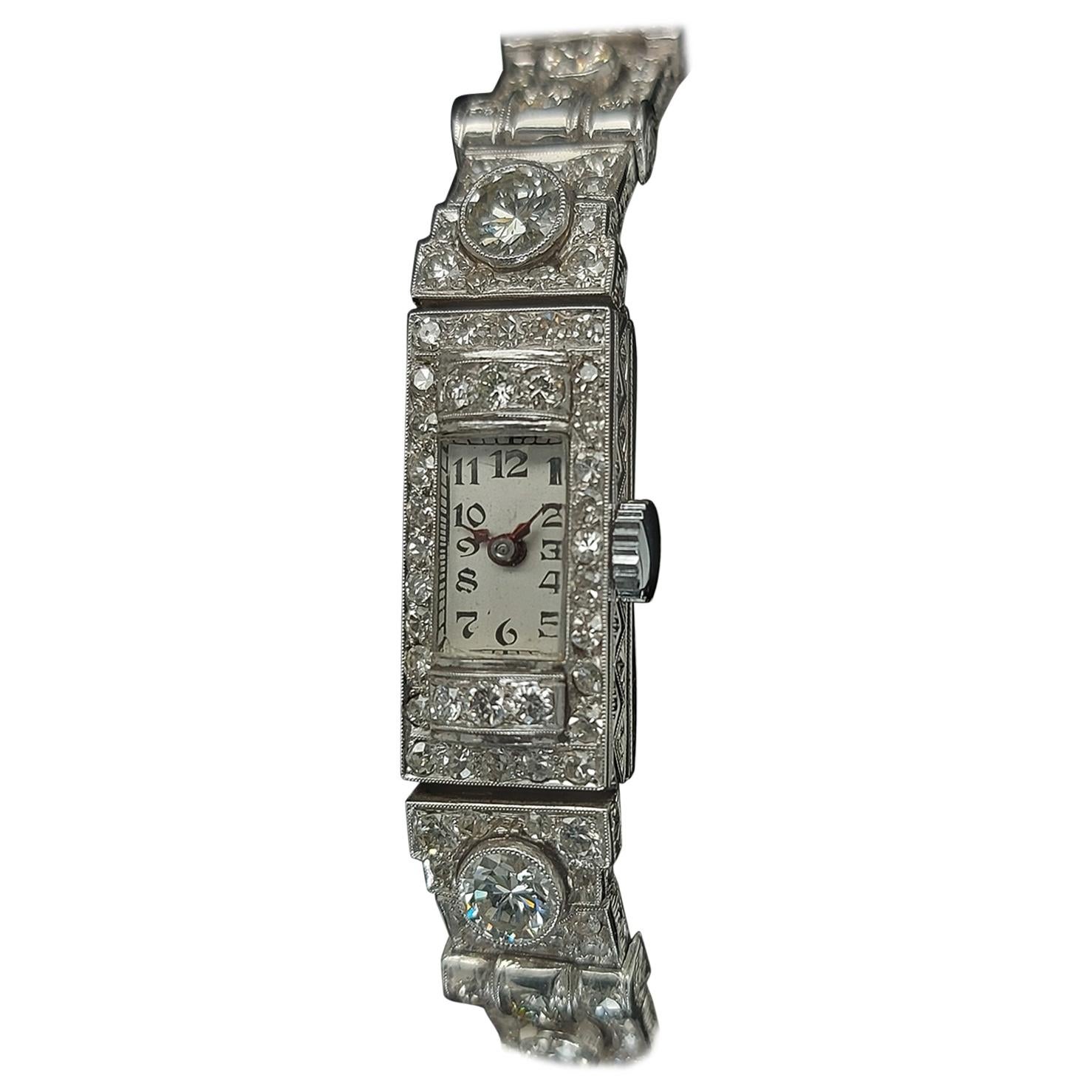 Beautiful Platinum Diamond Art Deco Watch Diamond Bracelet