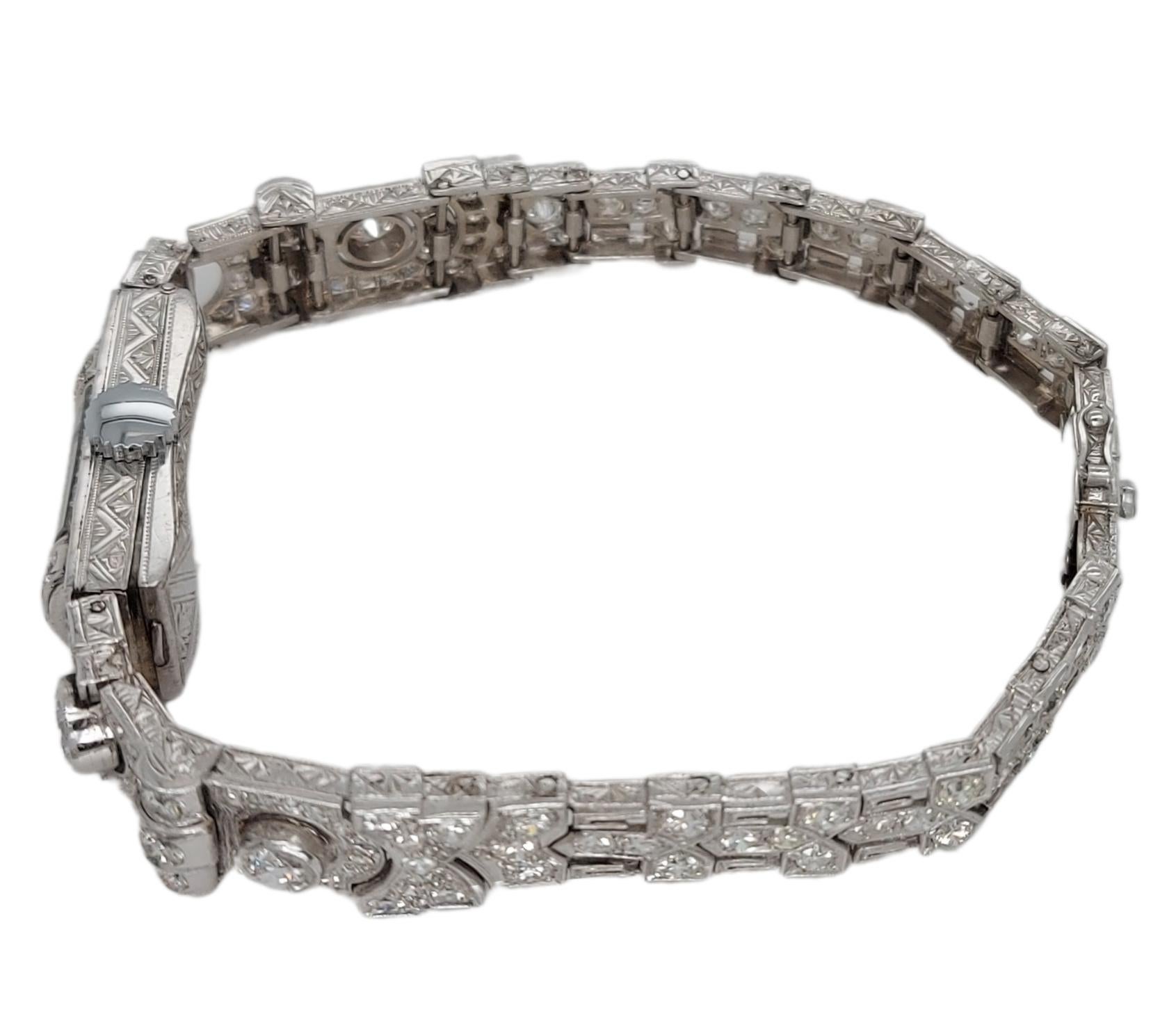 Beautiful Platinum Diamond Bracelet Dress Watch with Big Diamonds For Sale 8