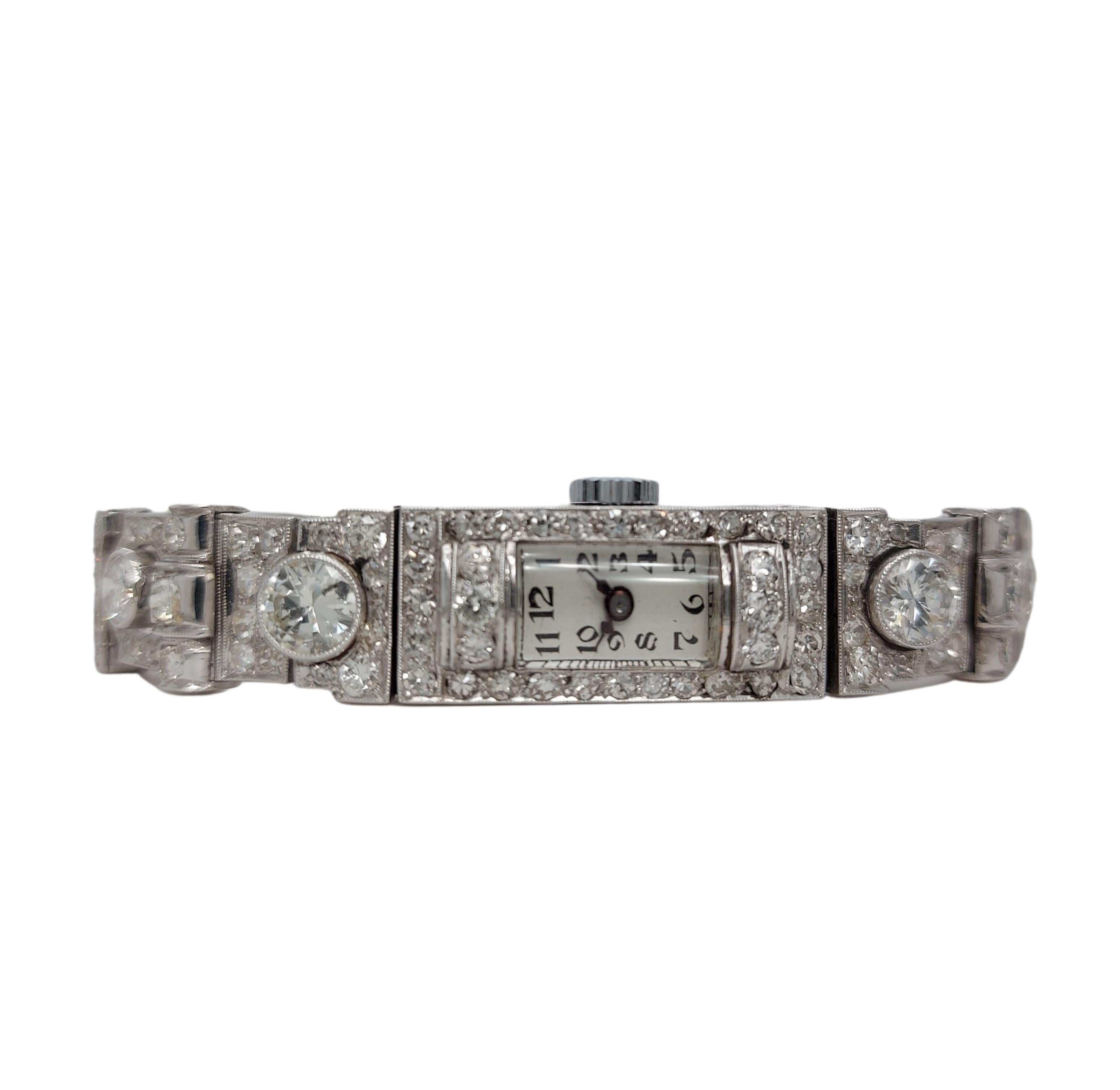 Beautiful Platinum Diamond Bracelet Dress Watch with Big Diamonds For Sale 9