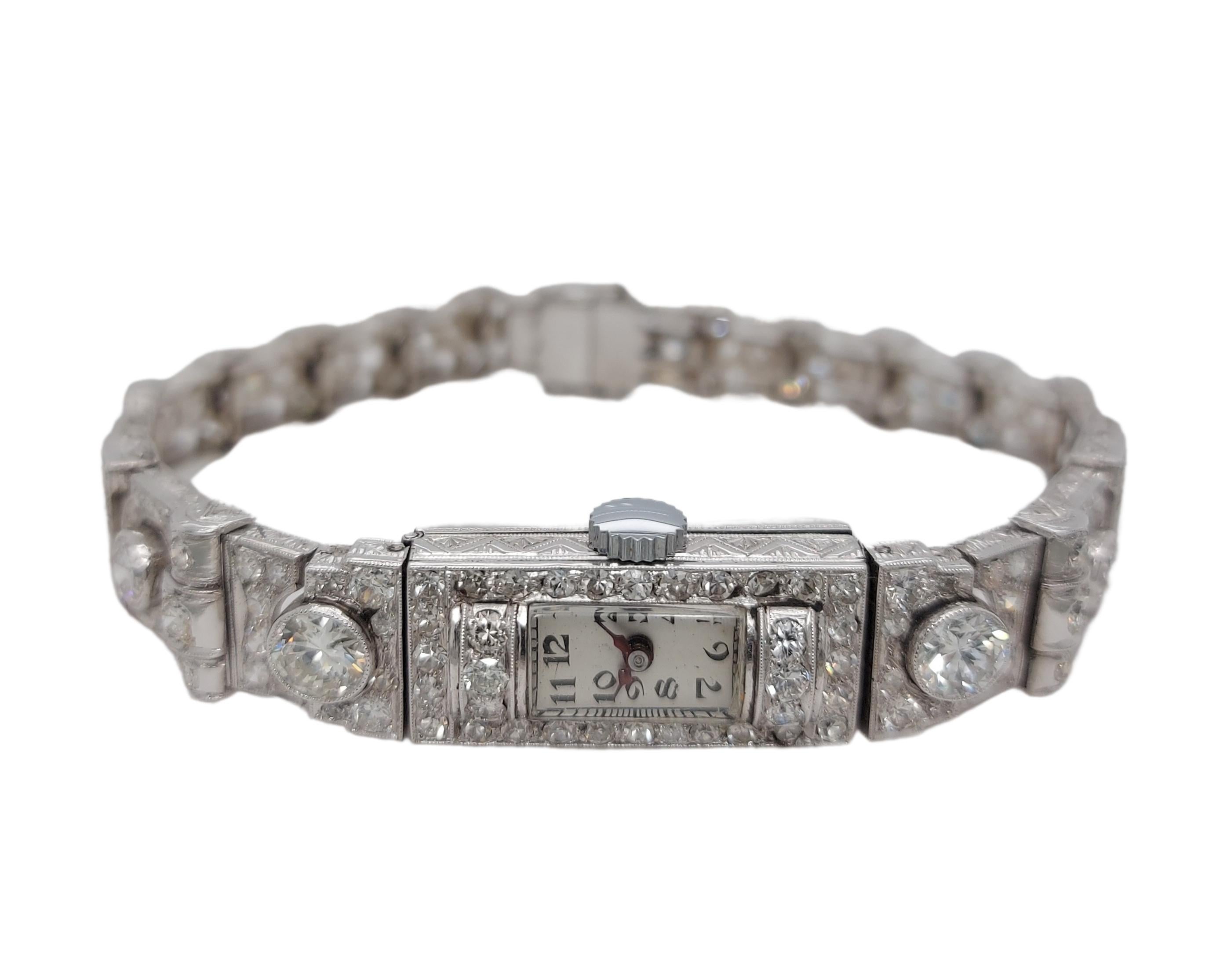 Beautiful Platinum Diamond Bracelet Dress Watch with Big Diamonds For Sale 10
