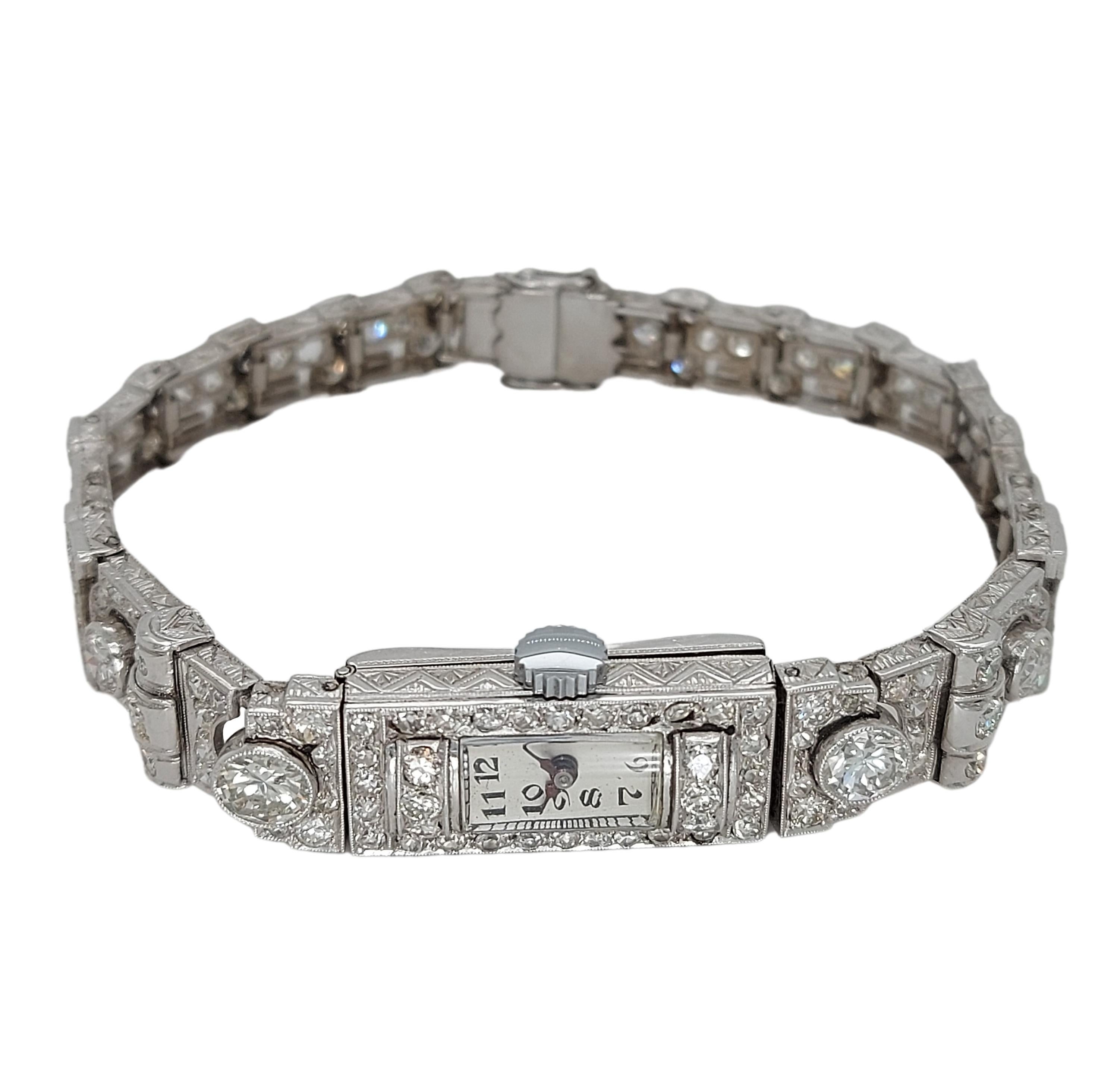 Beautiful Platinum Diamond Bracelet Dress Watch with Big Diamonds For Sale 1