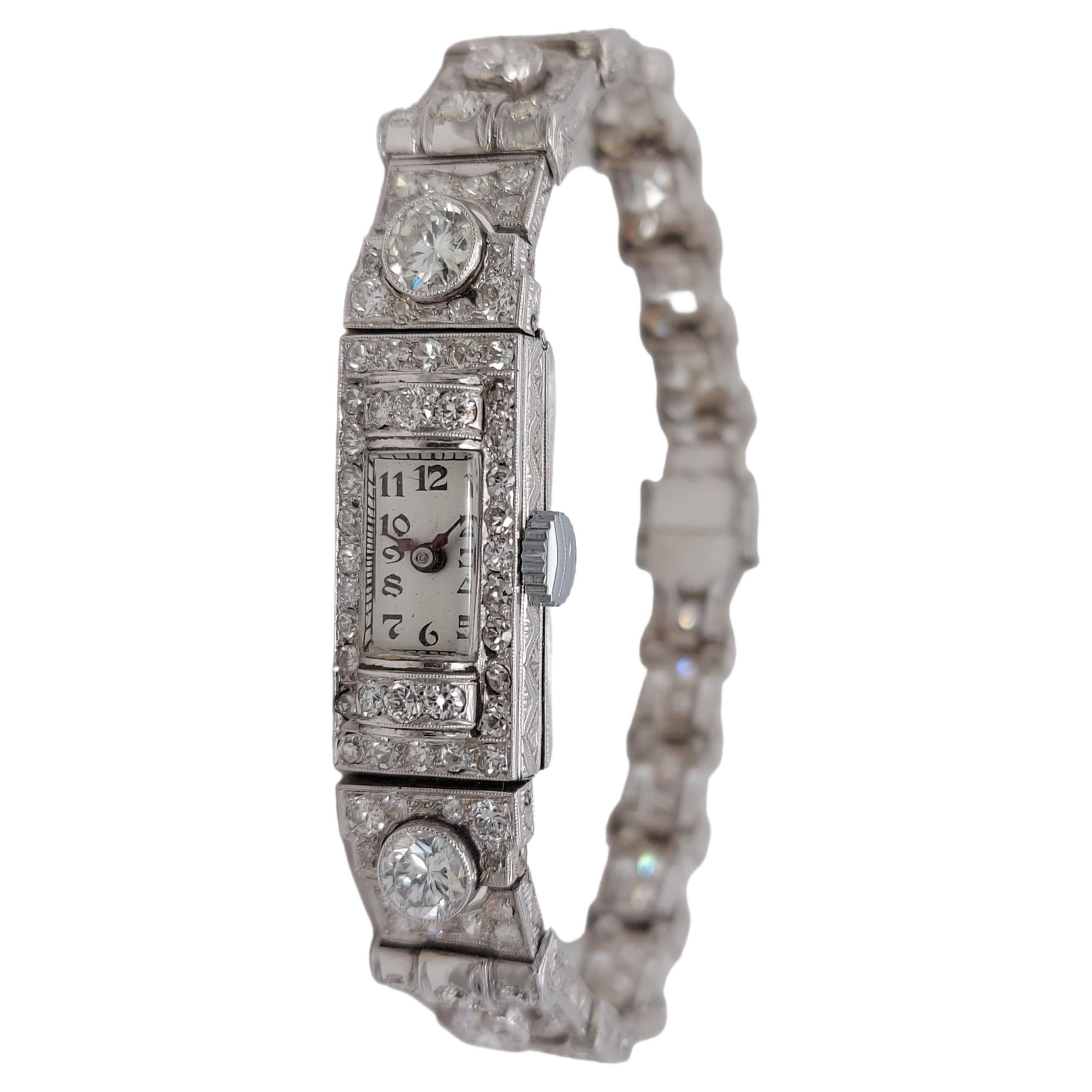 Beautiful Platinum Diamond Bracelet Dress Watch with Big Diamonds For Sale