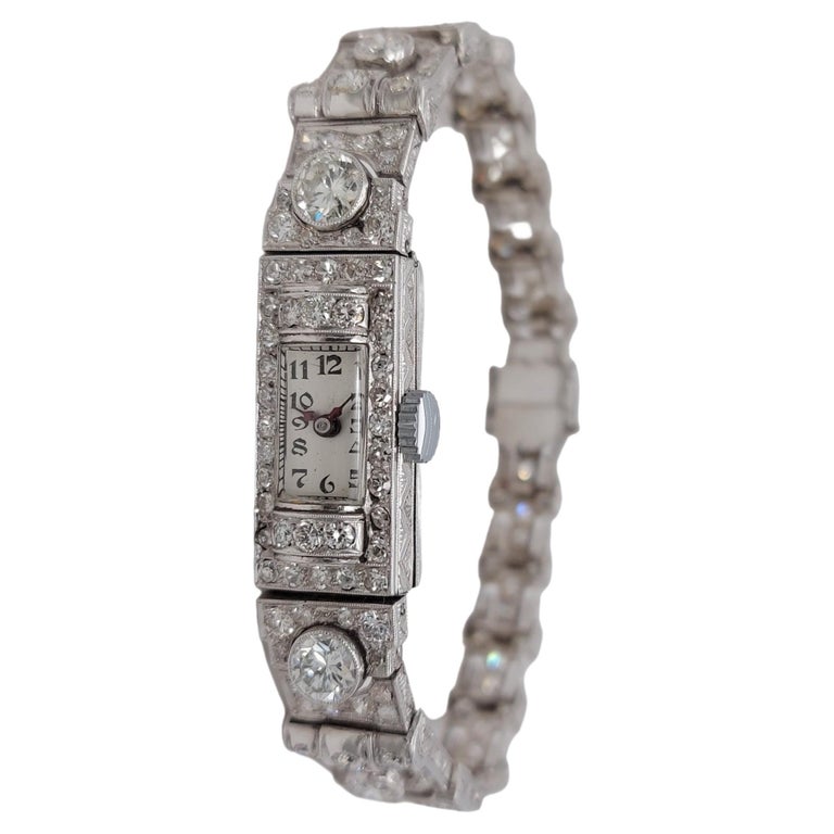 Beautiful Platinum Diamond Bracelet Dress Watch with Big Diamonds For