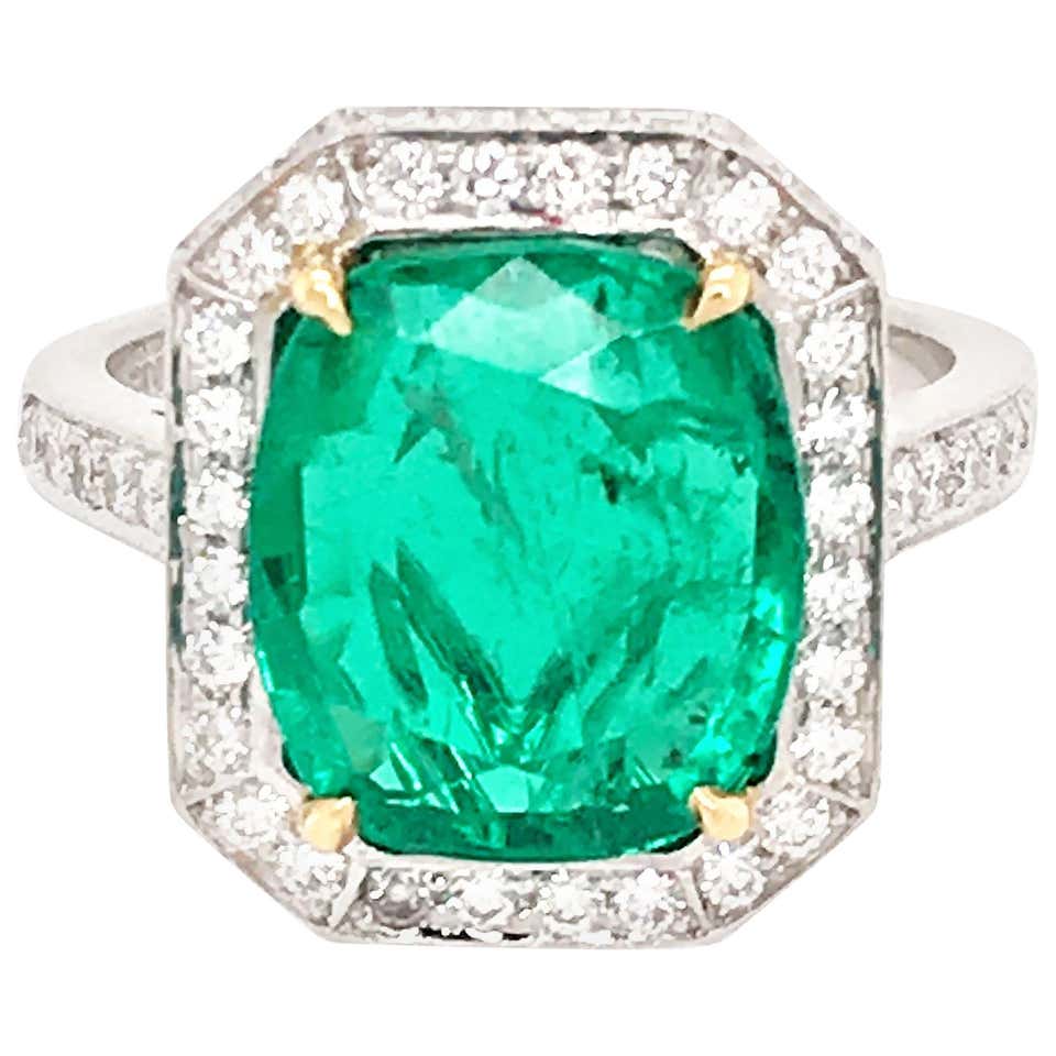 Estate Platinum Emerald Cut Sapphire and Diamond Ring For Sale at 1stDibs