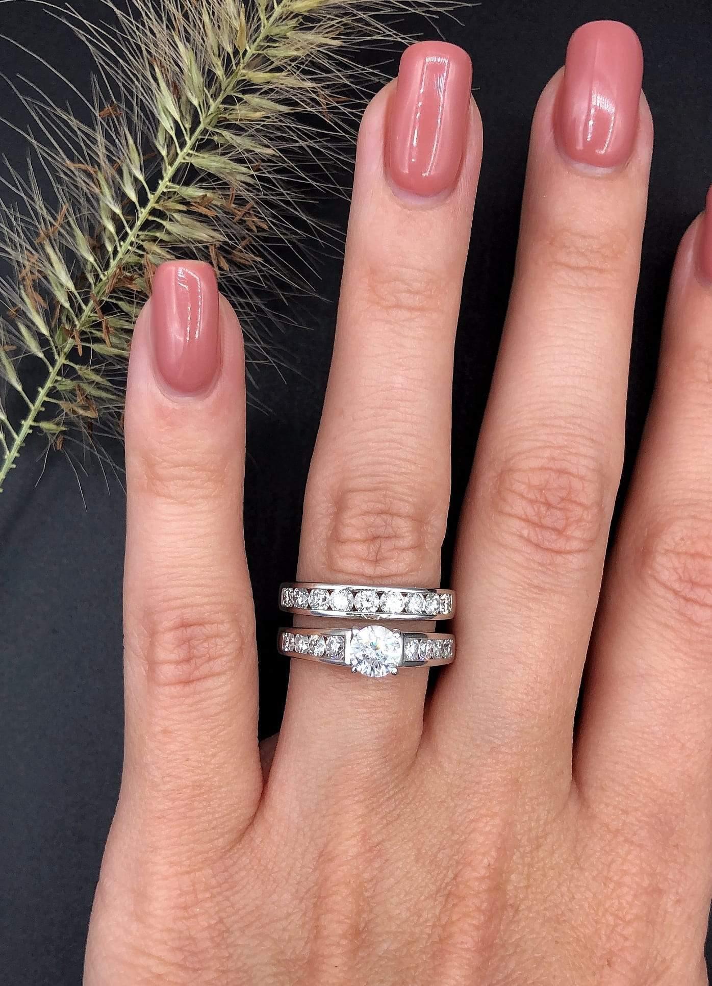 For Sale:  Beautiful Platinum Engagement-Wedding Diamond Ring-Set 1.40ct 2