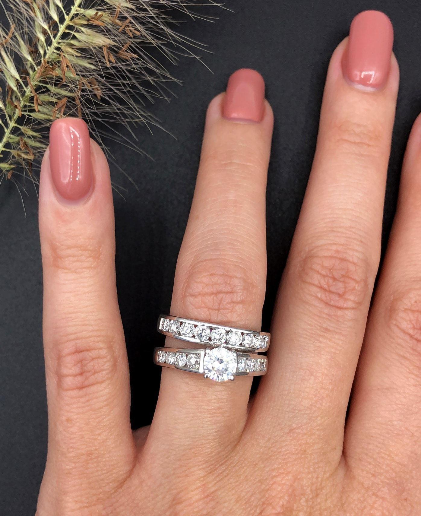 For Sale:  Beautiful Platinum Engagement-Wedding Diamond Ring-Set 1.40ct 4