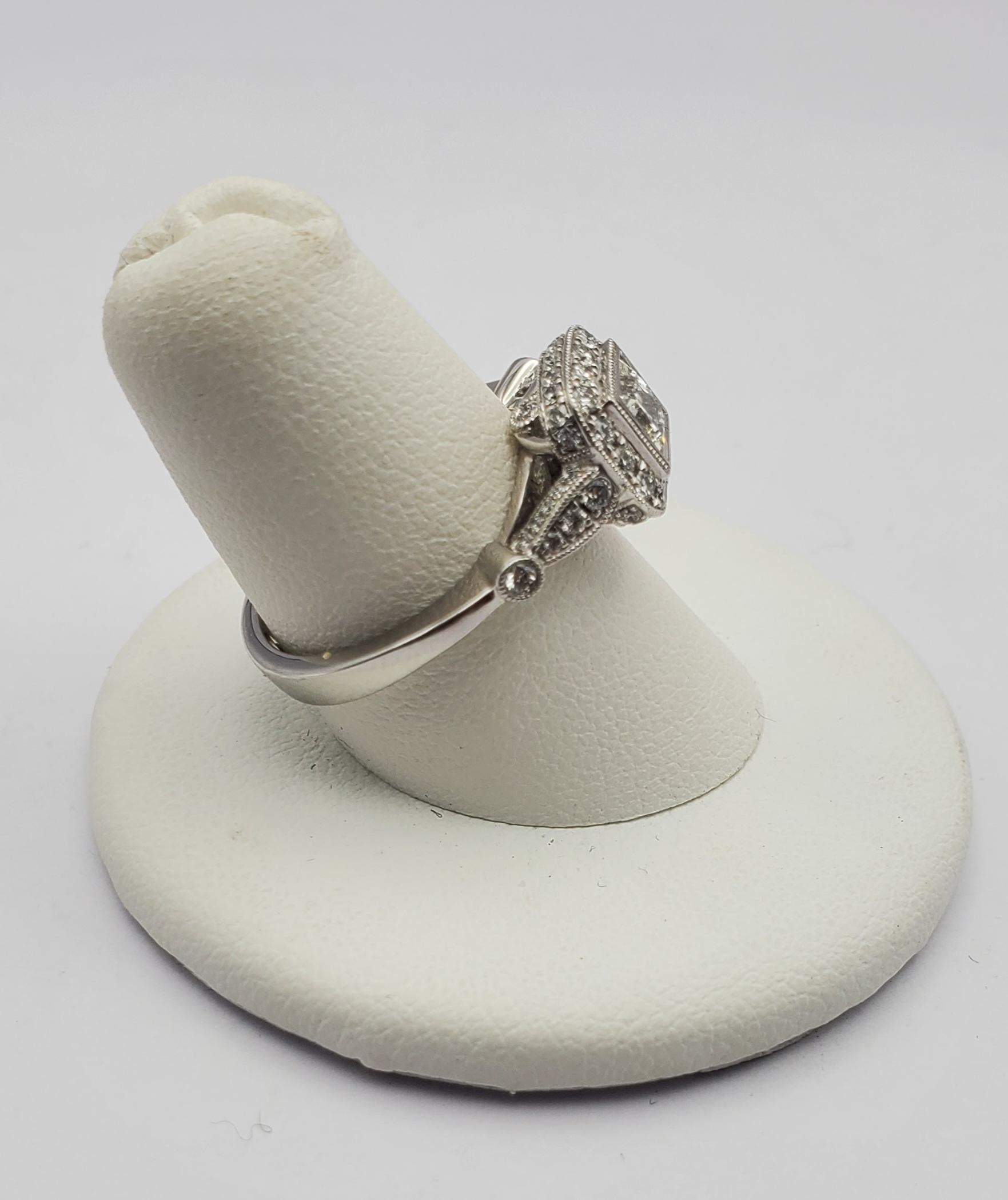 Beautiful Platinum Princess Cut Center Halo Engagement Ring For Sale 1