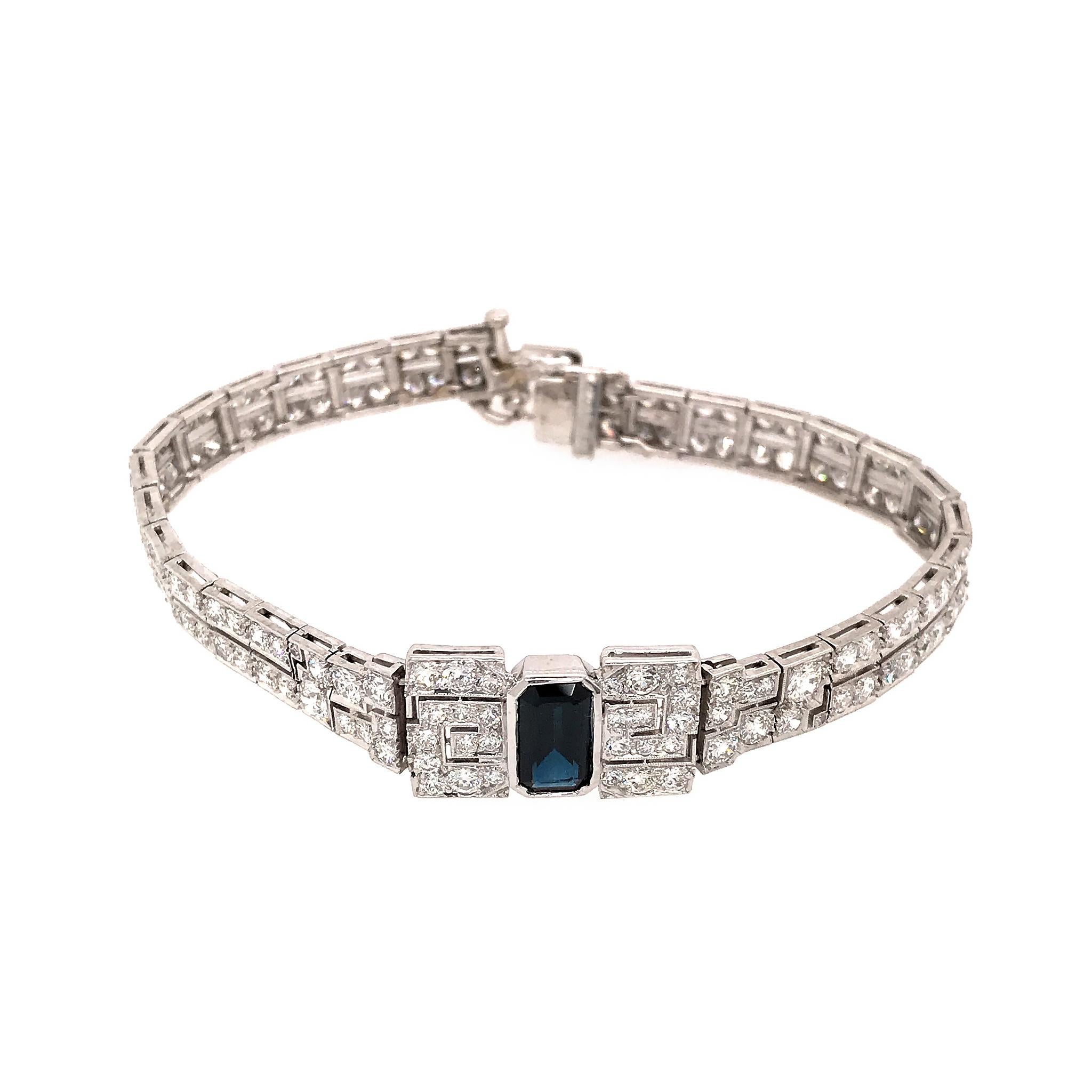 Platinum
Sapphire: 2.10 ct twd
Diamond: 4.15 ct twd 
Color: F
Clarity: VS1
Bracelet Length: 7.5 inches