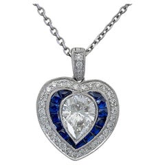 Sophia D 1.08 Carat Diamond and Blue Sapphire Pendant Necklace in Platinum