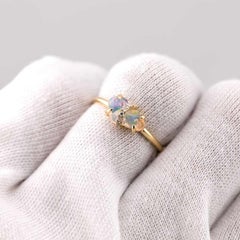 Beautiful Play of Color Mexican Fire Opal Engagement Ring 18K Yellow Gold