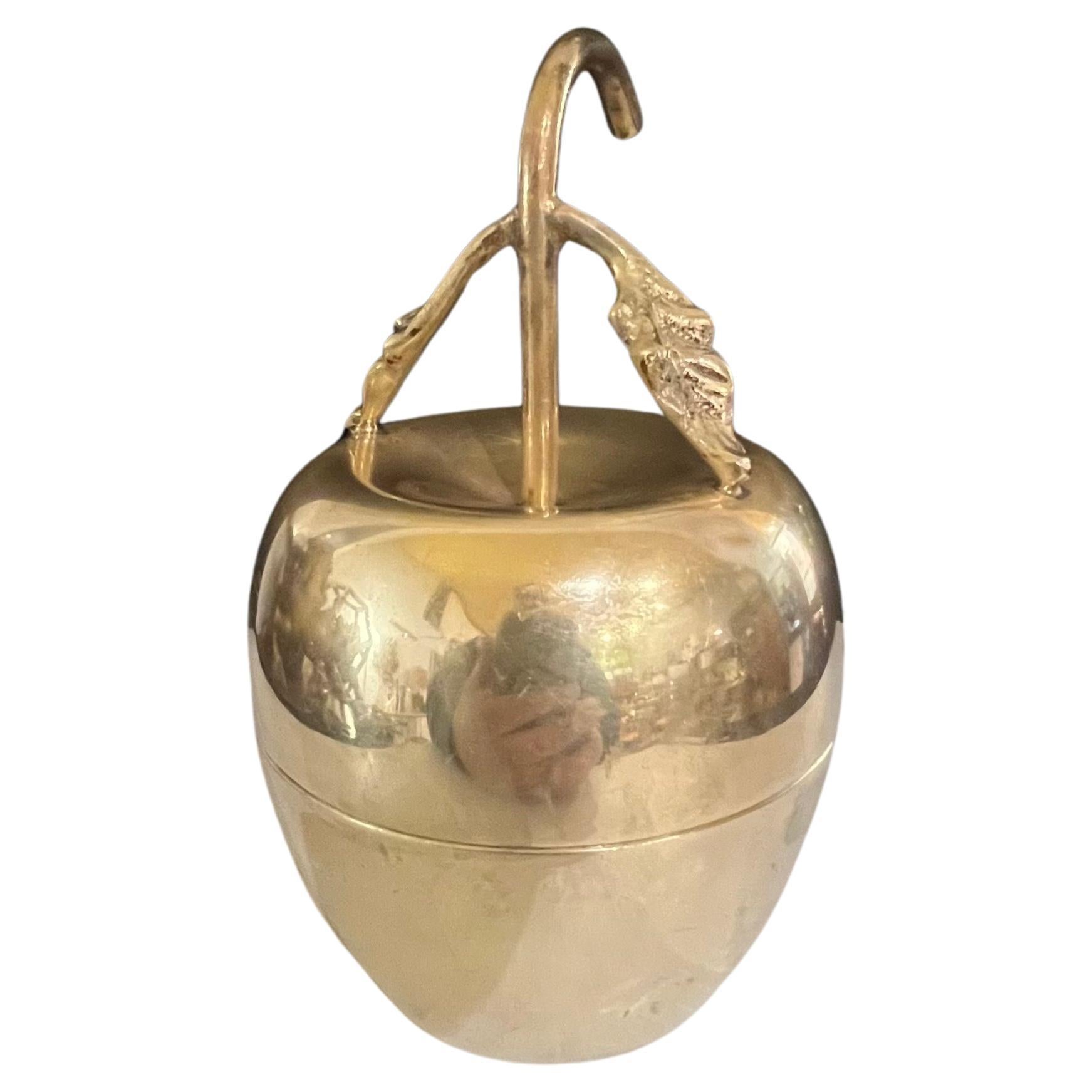 Beautiful Polished Brass Hand Made Apple Small Trinket Box For Sale