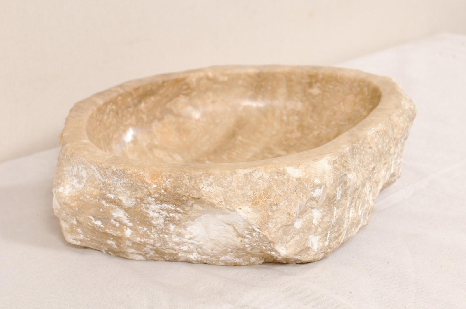 Beautiful Polished Onyx Rock Sink Basin in Neutral Cream and Brown Hues 3