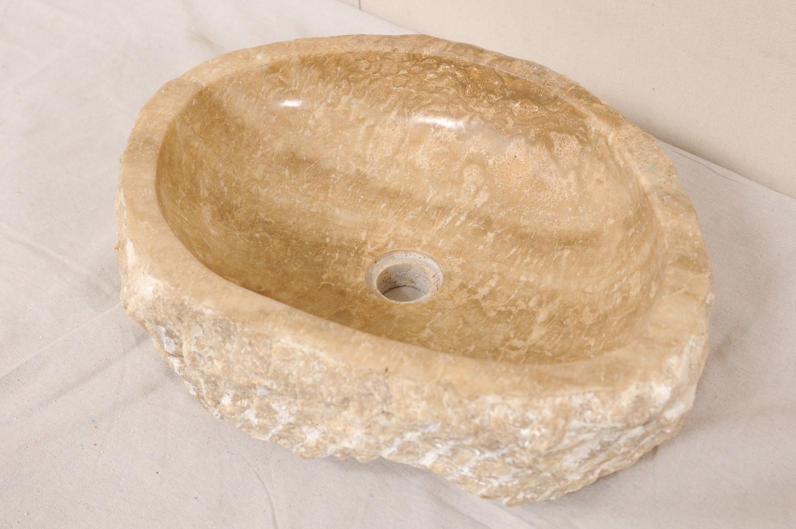 Beautiful Polished Onyx Rock Sink Basin in Neutral Cream and Brown Hues 4