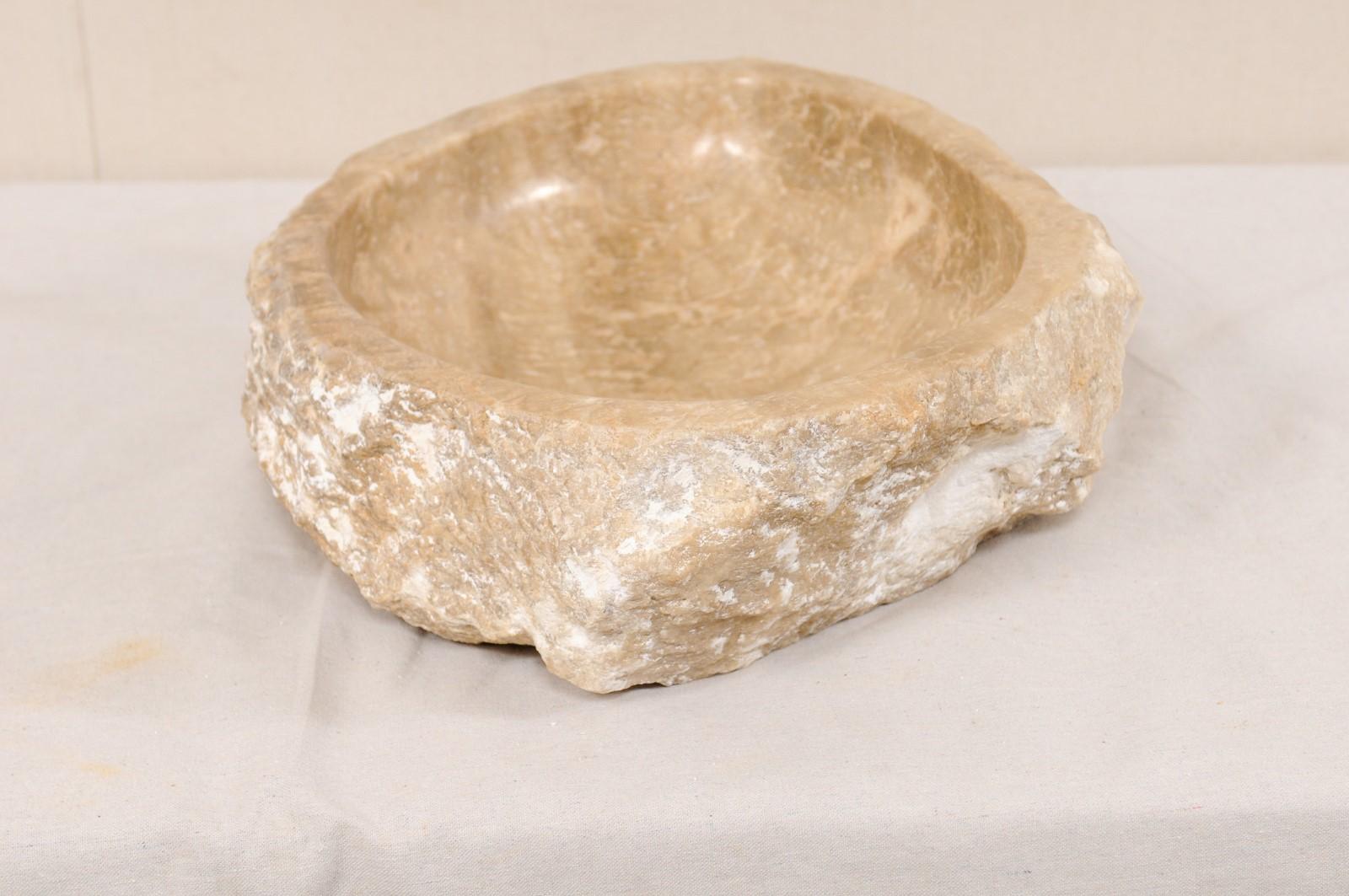 Carved Beautiful Polished Onyx Rock Sink Basin in Neutral Cream and Brown Hues