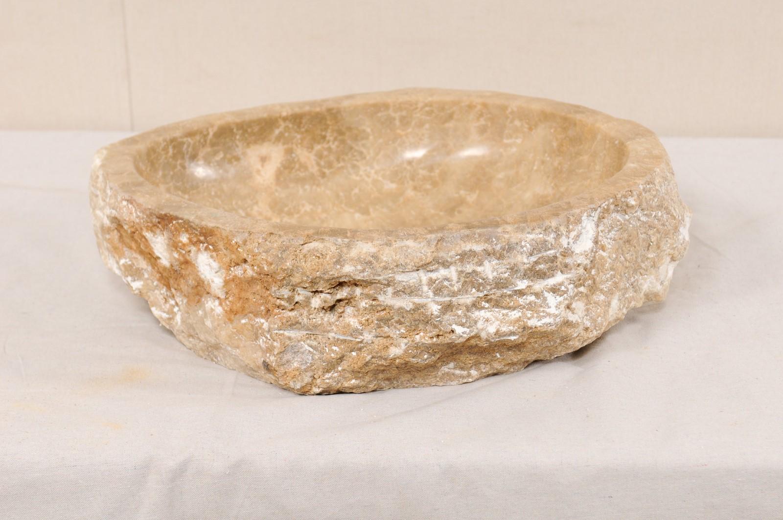 Beautiful Polished Onyx Rock Sink Basin in Neutral Cream and Brown Hues In Good Condition In Atlanta, GA