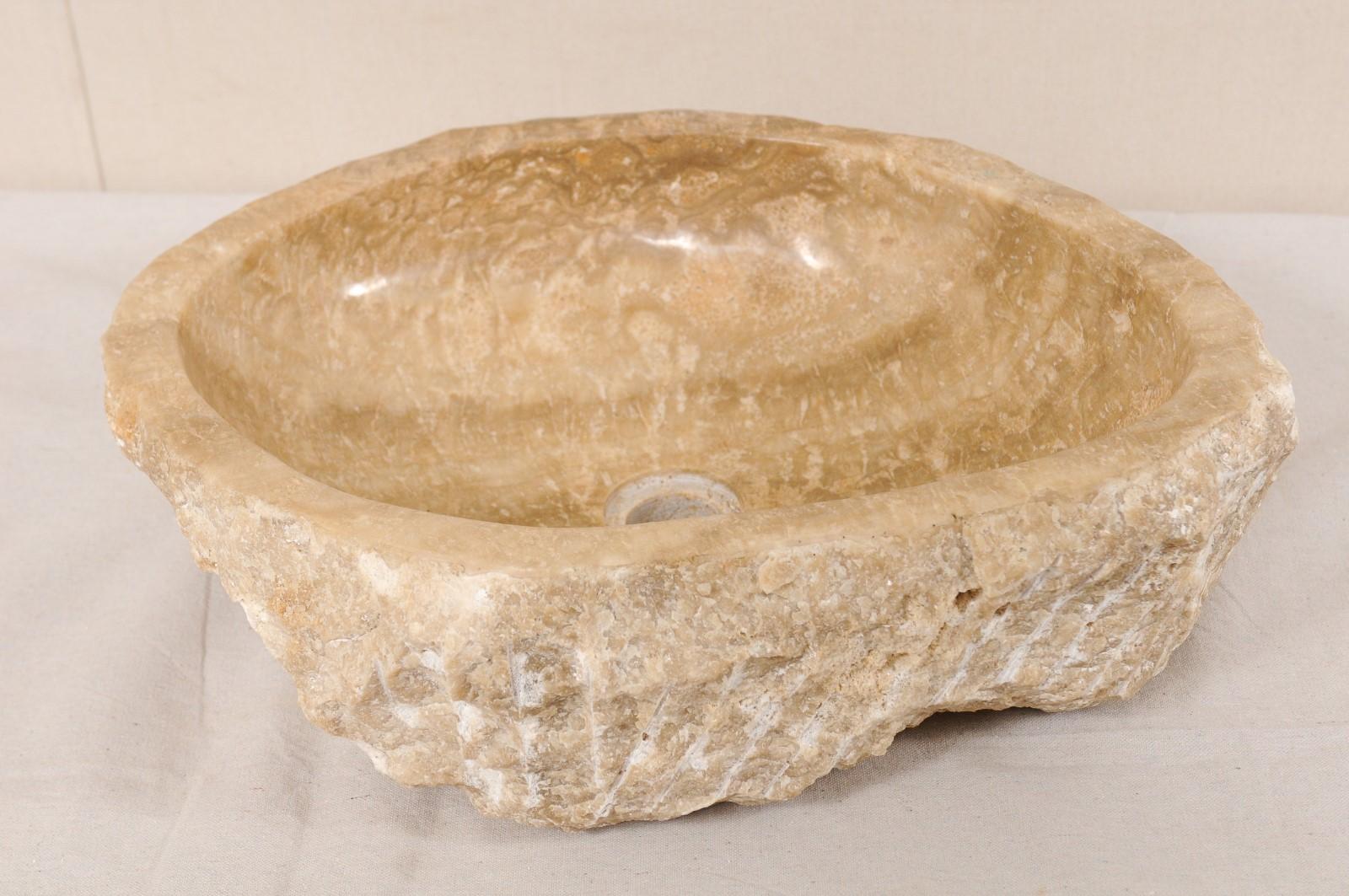 Beautiful Polished Onyx Rock Sink Basin in Neutral Cream and Brown Hues 1