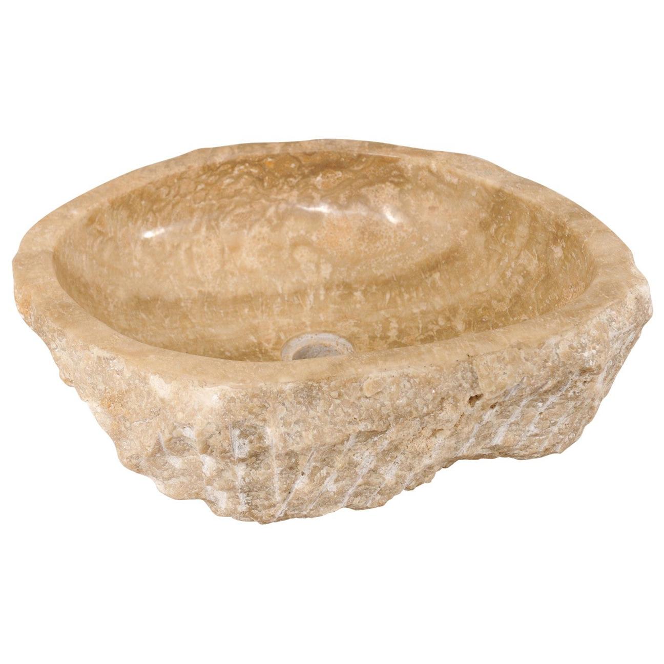 Beautiful Polished Onyx Rock Sink Basin in Neutral Cream and Brown Hues