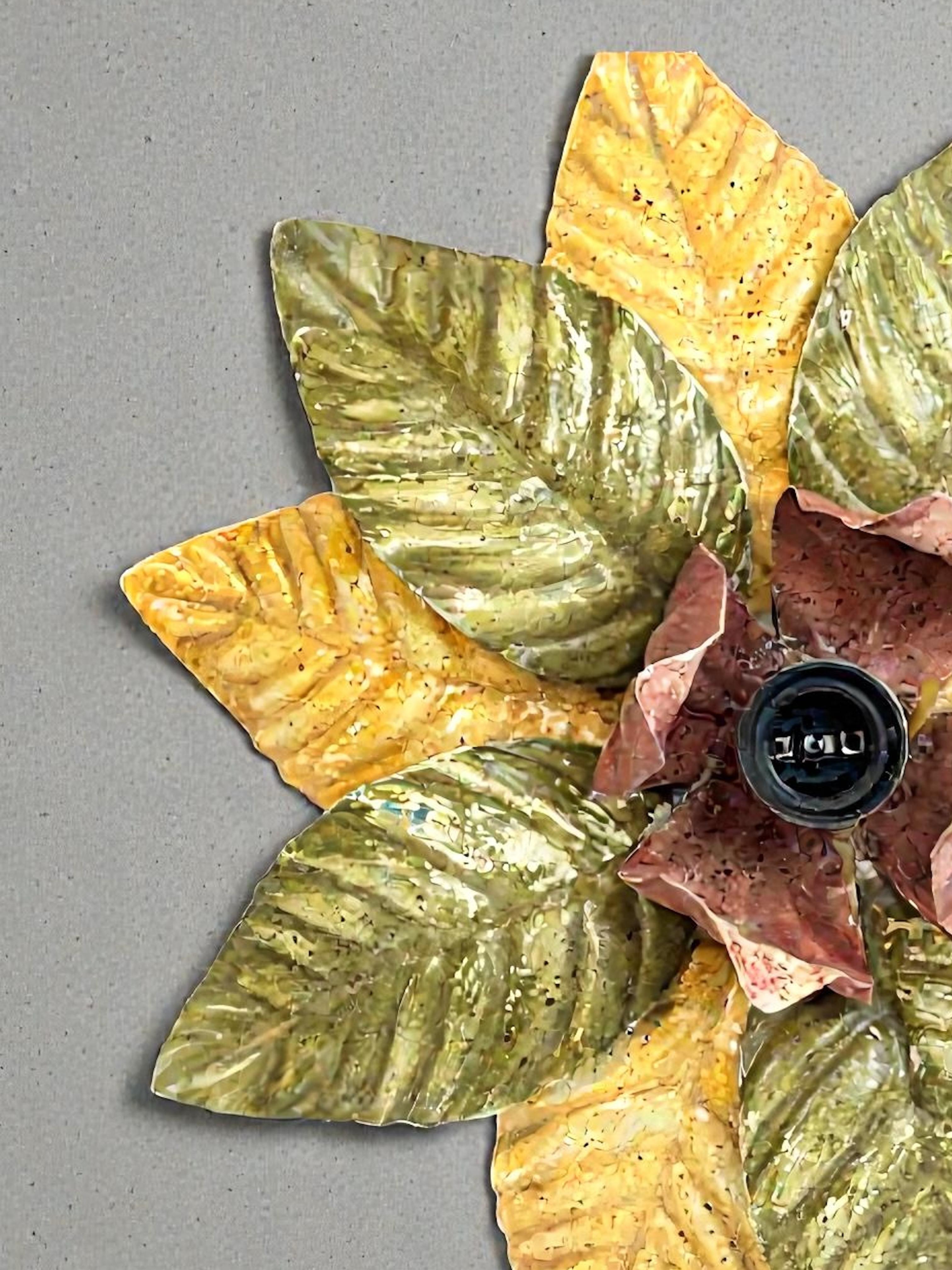 Beautiful Polychrome Leaf Flower Flush Mount Light Italy Florentine Style, 1960s For Sale 5