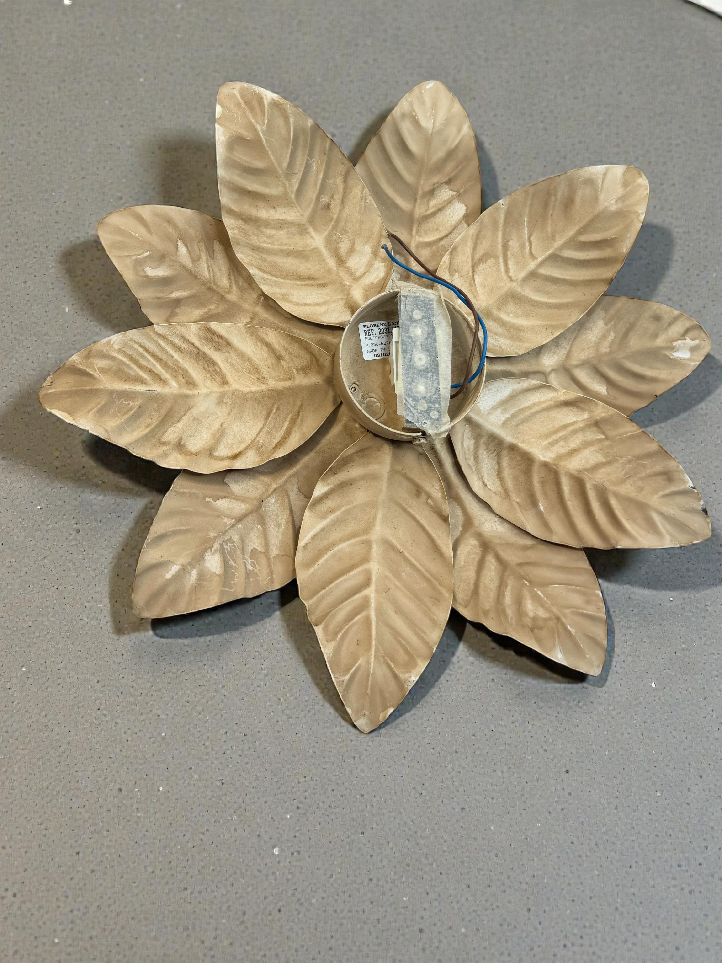 Beautiful Polychrome Leaf Flower Flush Mount Light Italy Florentine Style, 1960s For Sale 8