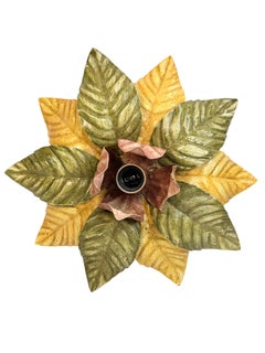 Beautiful Polychrome Leaf Flower Flush Mount Light Italy Florentine Style, 1960s