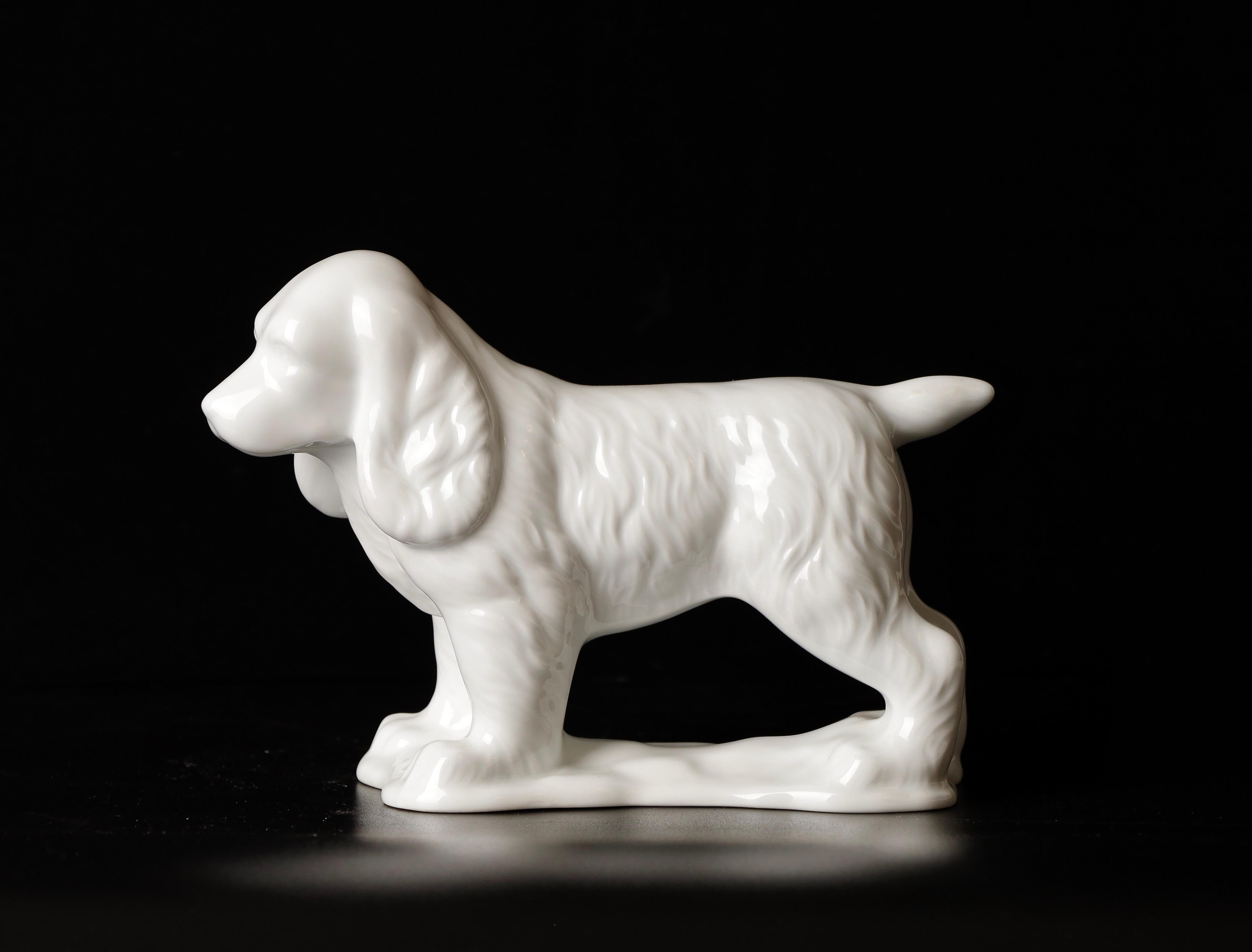 Showa Beautiful Porcelain Dog Okimono Object by Shozan For Sale