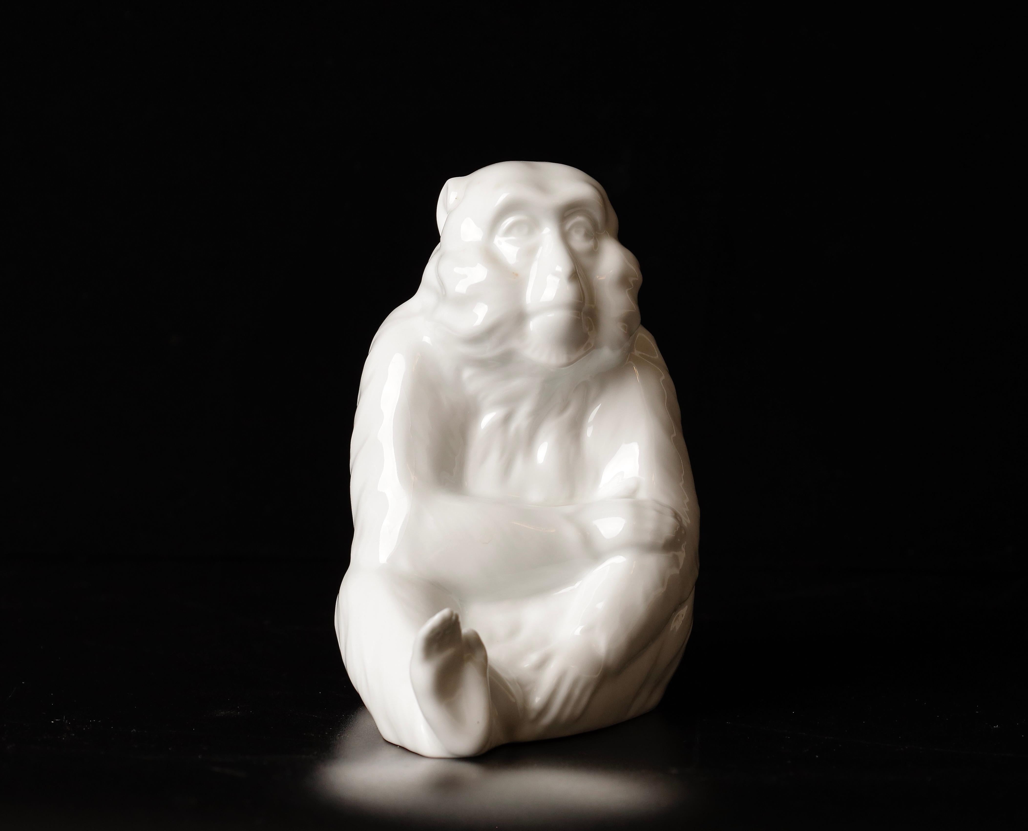 Showa Beautiful Porcelain Monkey Okimono Object by Shozan For Sale