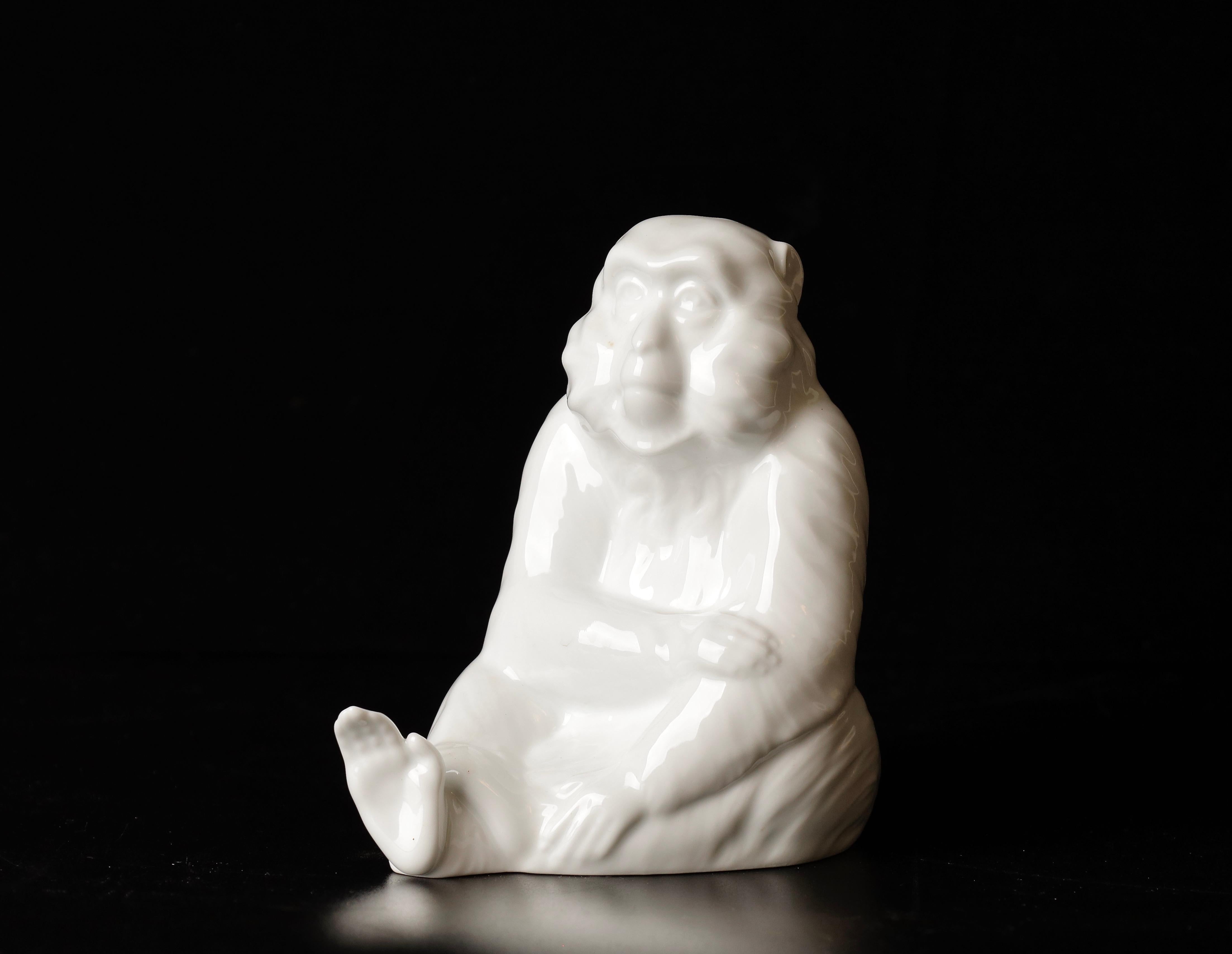 Japanese Beautiful Porcelain Monkey Okimono Object by Shozan For Sale
