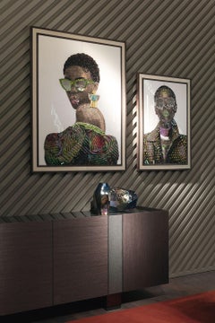 Beautiful Portrait Artistic Mosaic on white metal support holes on back to hang