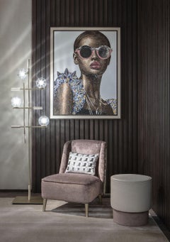 Beautiful Portrait Artistic Mosaic on white metal support holes on back to hang