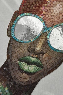 Beautiful Portrait Artistic Mosaic on white metal support holes on back to hang