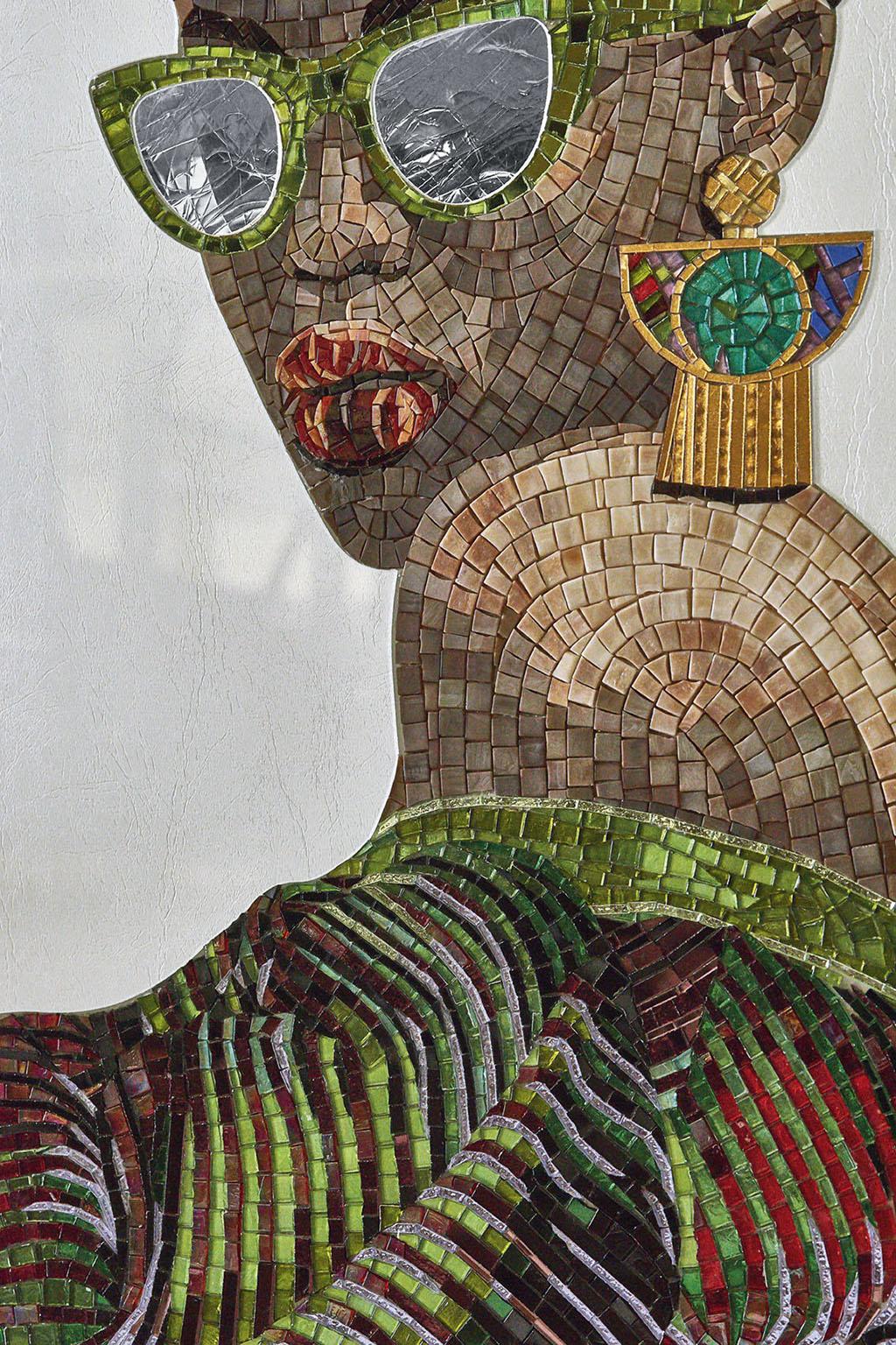 Other Beautiful Portrait Artistic Mosaic on white metal support holes on back to hang For Sale