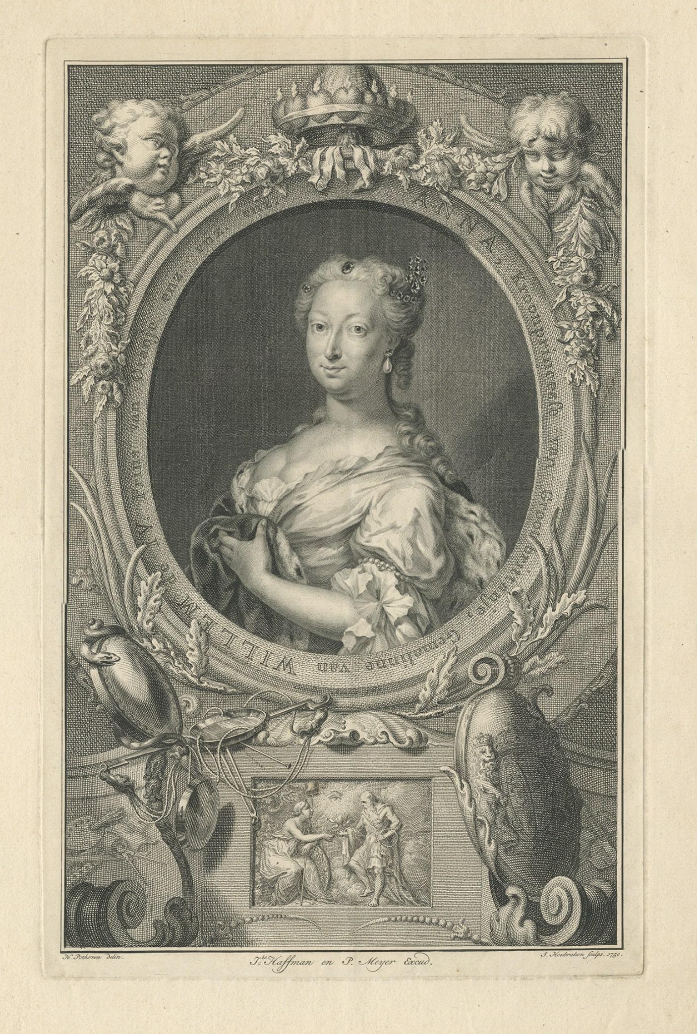 Magnifique portrait d'Anne, princesse royale et princesse d'Orange, 1750 Bon état - En vente à Langweer, NL