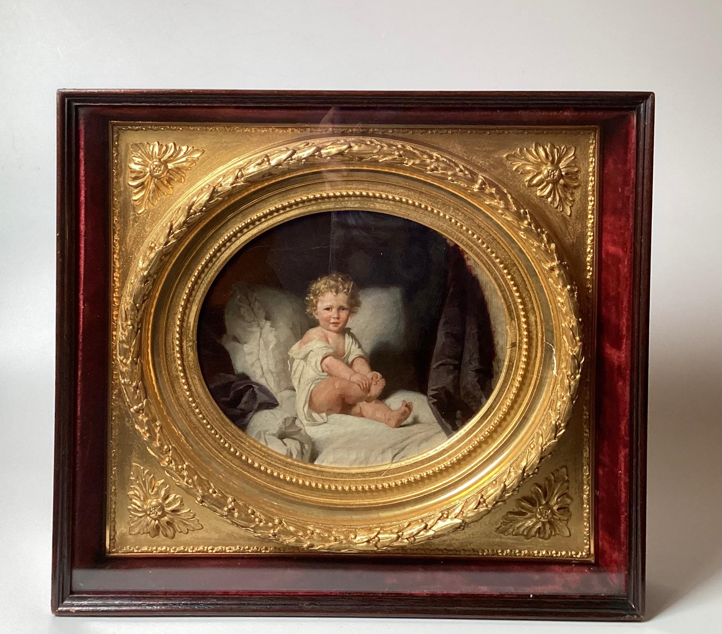 Schönes Porträt eines jungen Jungen mit GOlden-Haar in einem atemberaubenden Original aus vergoldetem Holz im Angebot 7
