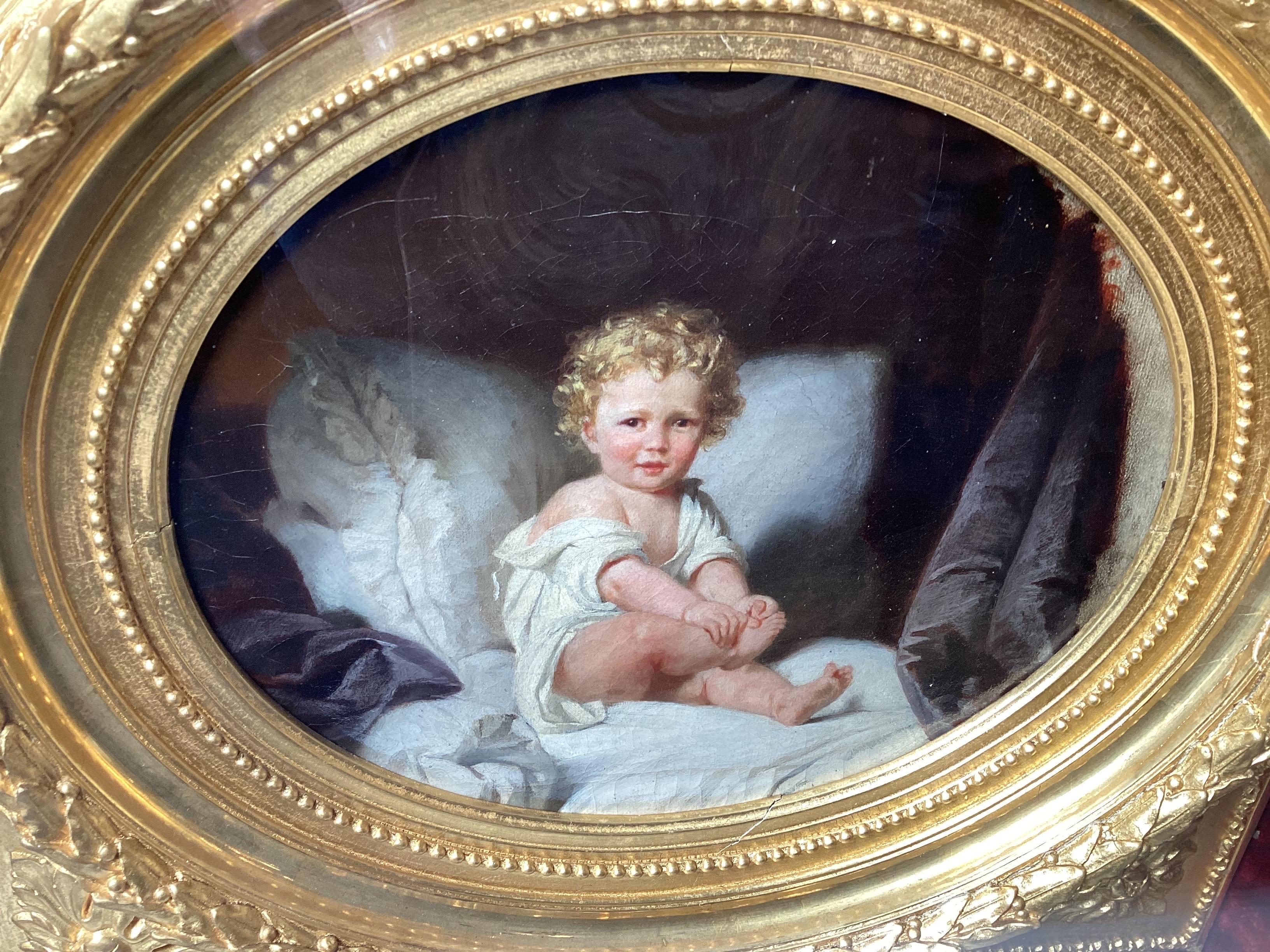 Victorian Beautiful Portrait of Young Boy with GOlden Hair in a Stunning Original giltwood For Sale