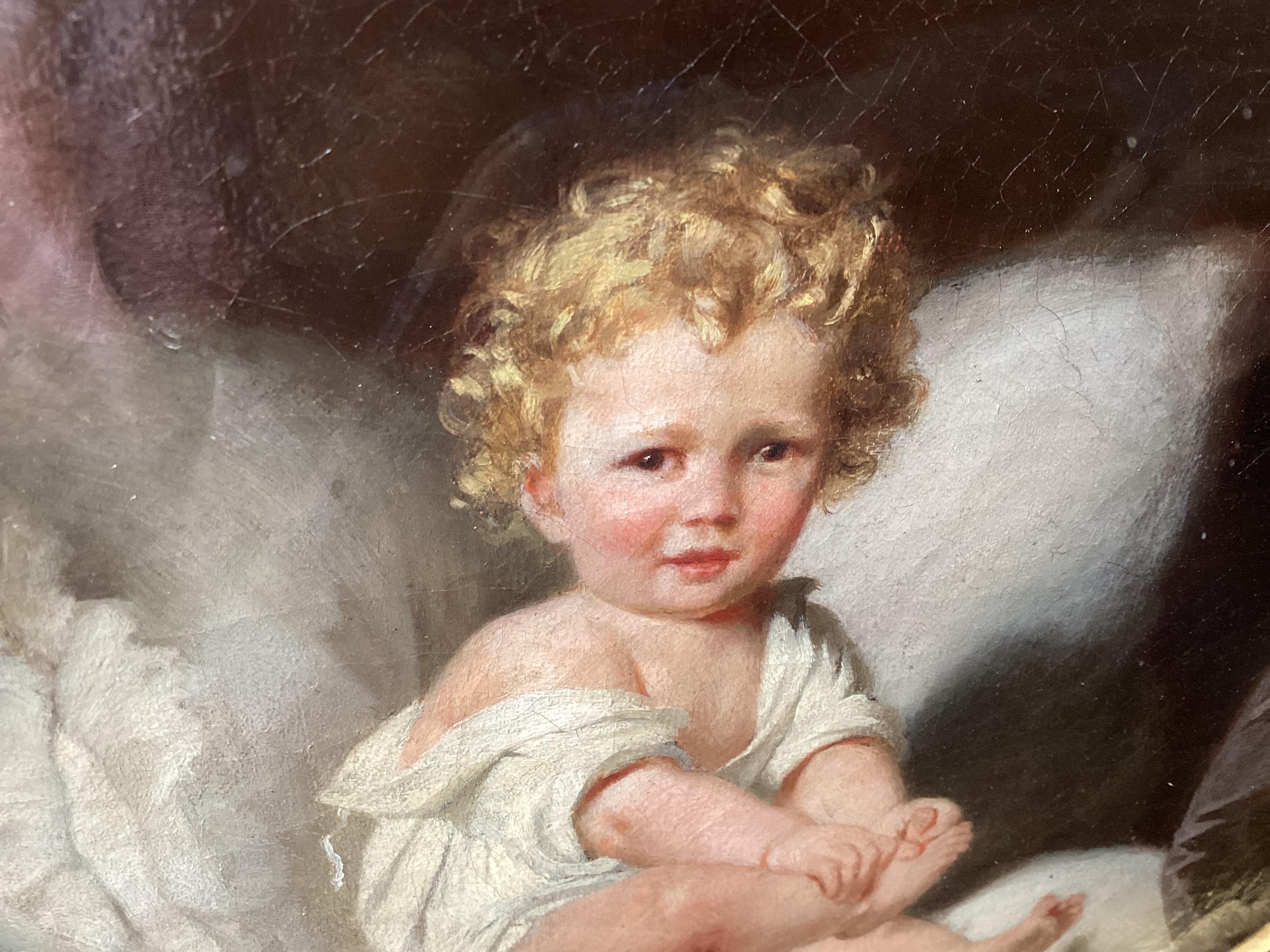 Schönes Porträt eines jungen Jungen mit GOlden-Haar in einem atemberaubenden Original aus vergoldetem Holz (Mittleres 19. Jahrhundert) im Angebot
