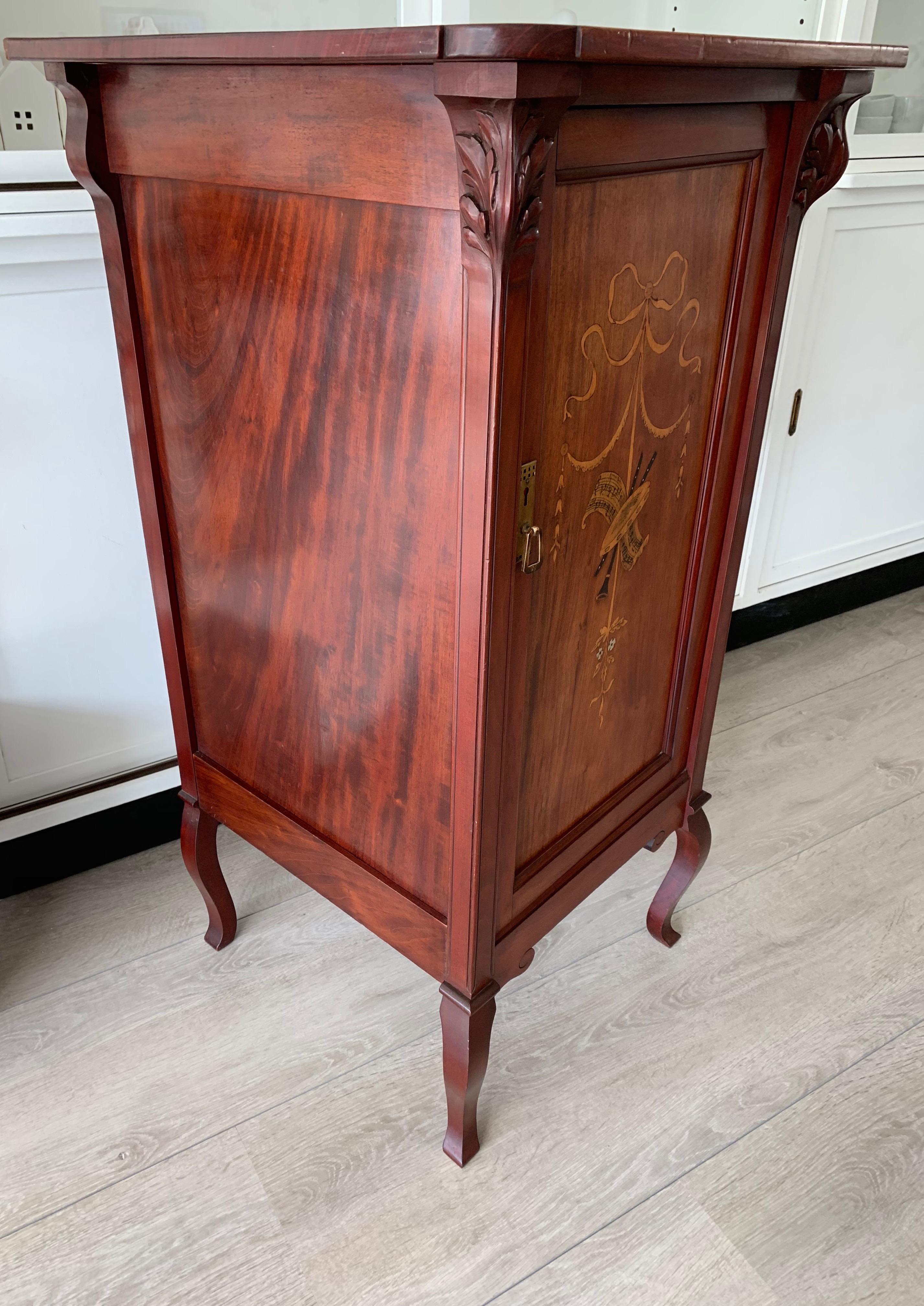 Beautiful & Practical Art Nouveau Style Cabinet with Inlaid Door & Five Drawers 9