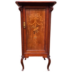 Antique Beautiful & Practical Art Nouveau Style Cabinet with Inlaid Door & Five Drawers