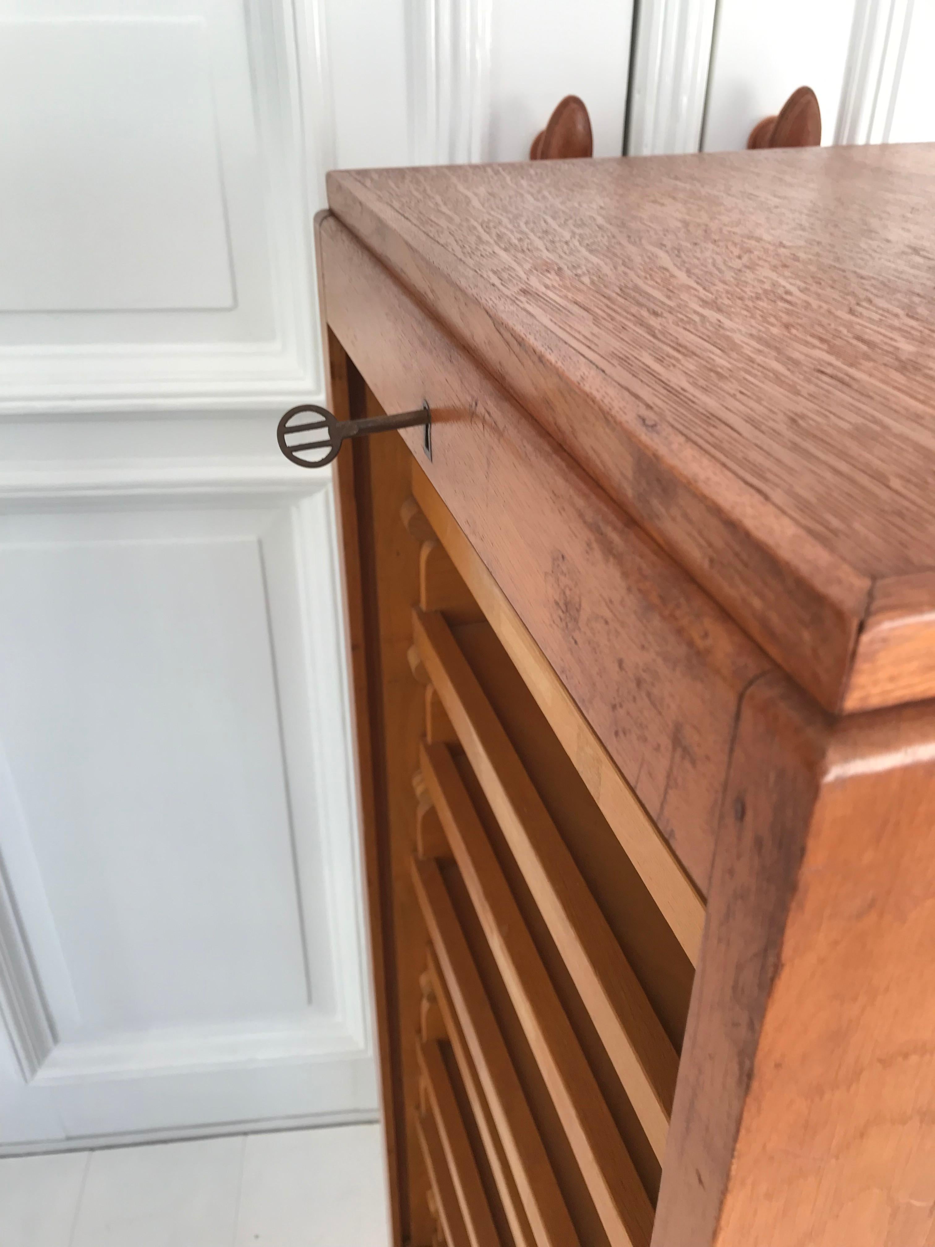 Beautiful & Practical Dutch Art Deco Filing Cabinet with Roller Door & 9 Drawers 9