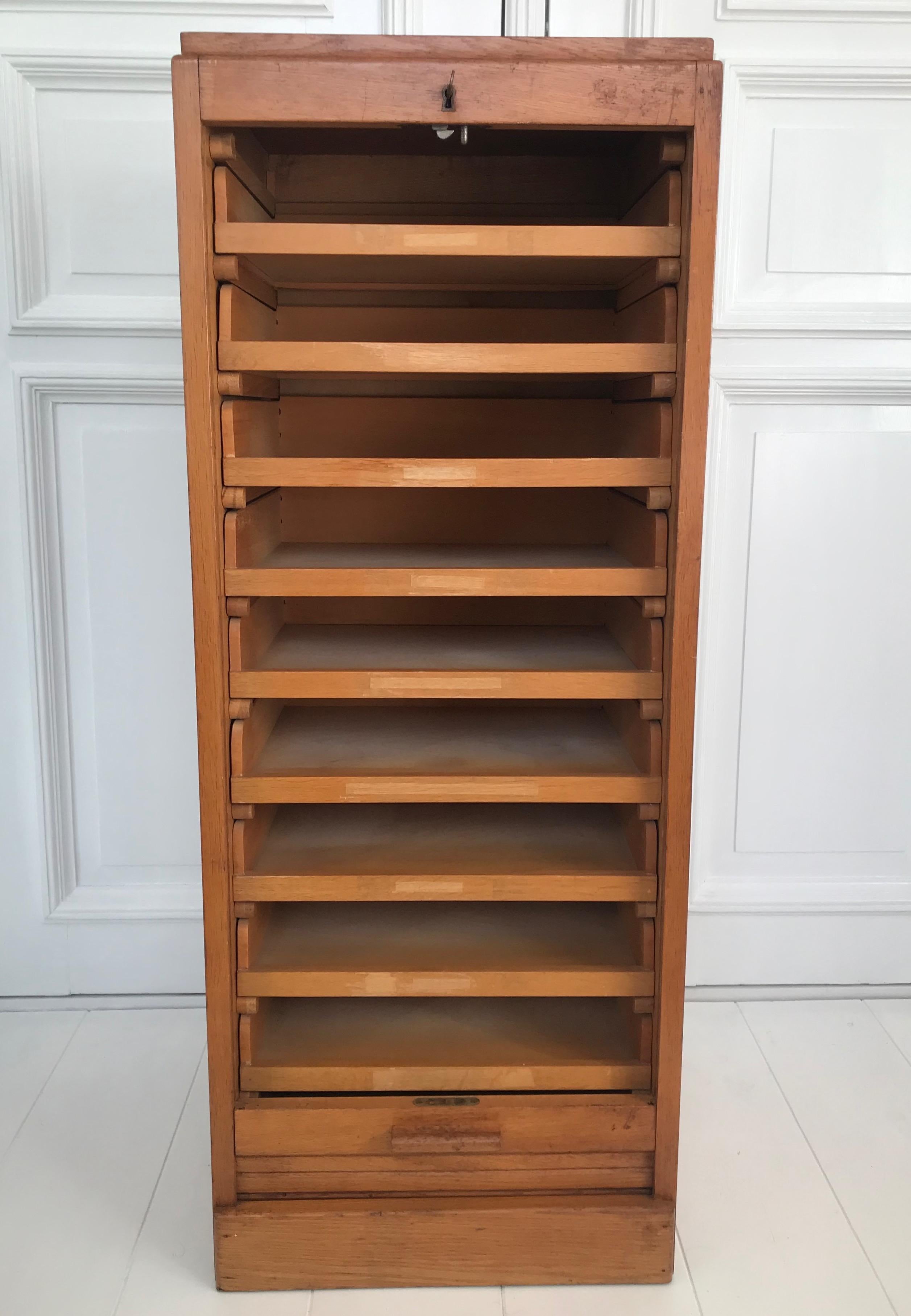 Hand-Crafted Beautiful & Practical Dutch Art Deco Filing Cabinet with Roller Door & 9 Drawers