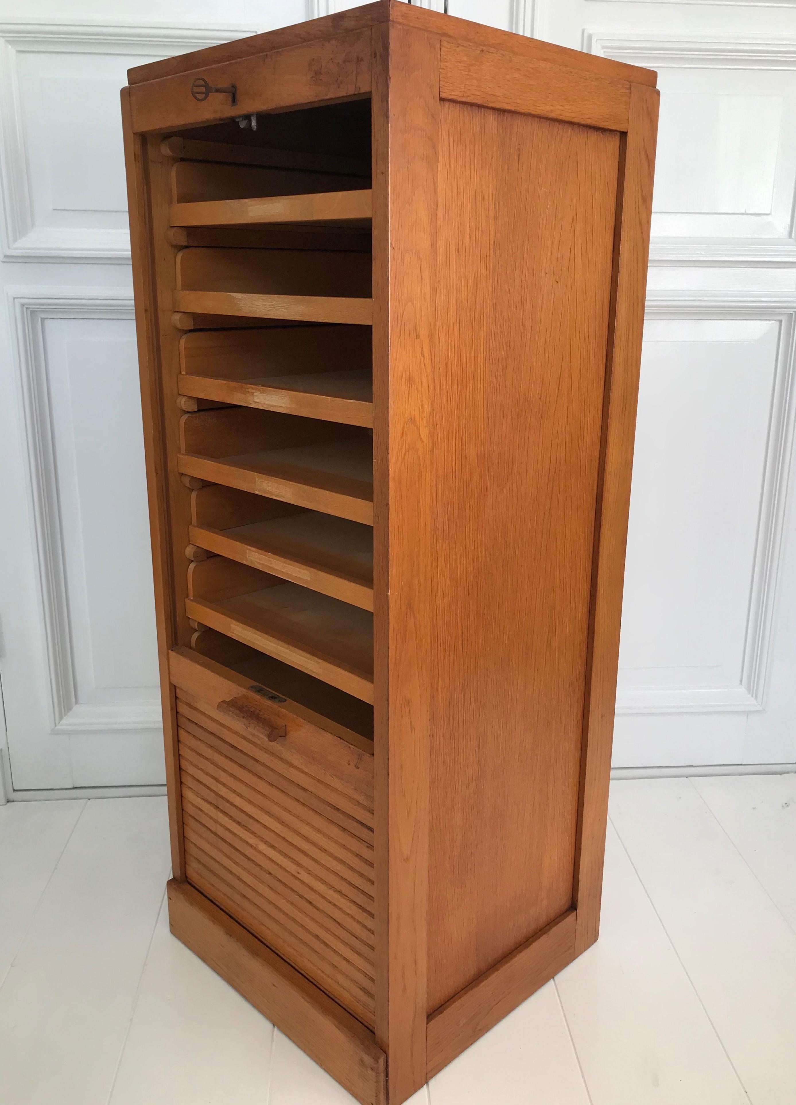 20th Century Beautiful & Practical Dutch Art Deco Filing Cabinet with Roller Door & 9 Drawers