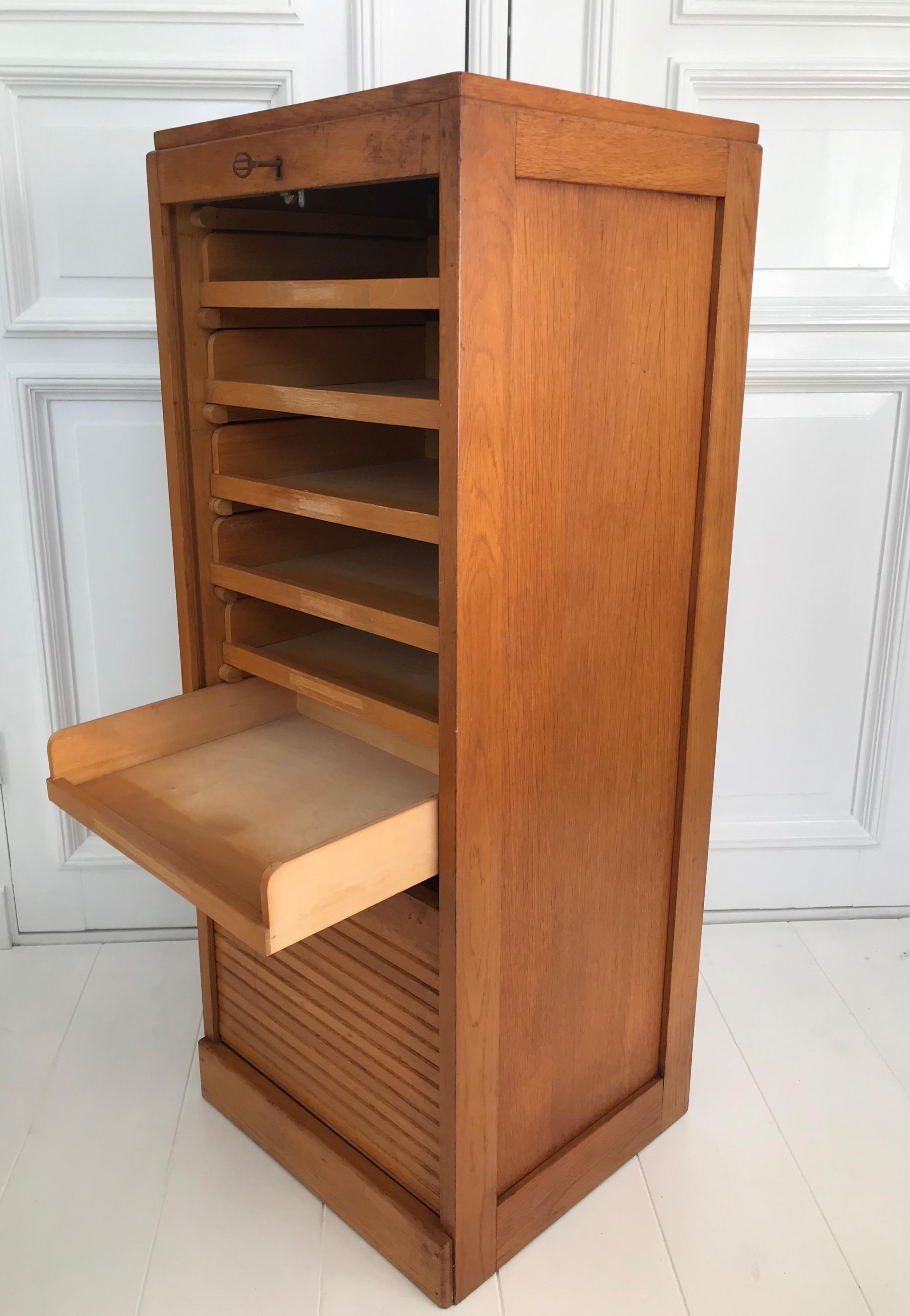 Oak Beautiful & Practical Dutch Art Deco Filing Cabinet with Roller Door & 9 Drawers
